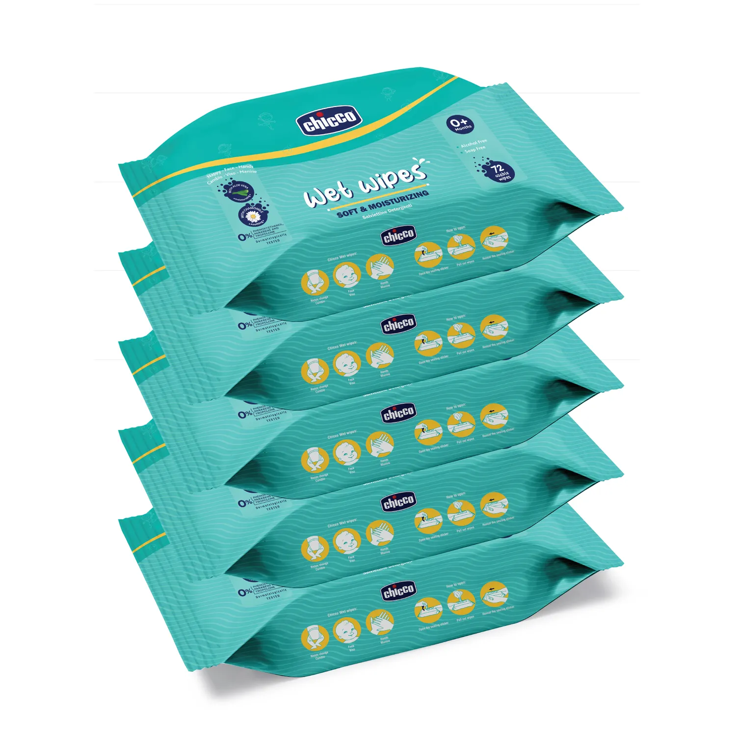 chicco Combo  Wet Wipes Sticker Pack of 5  360 Pcs