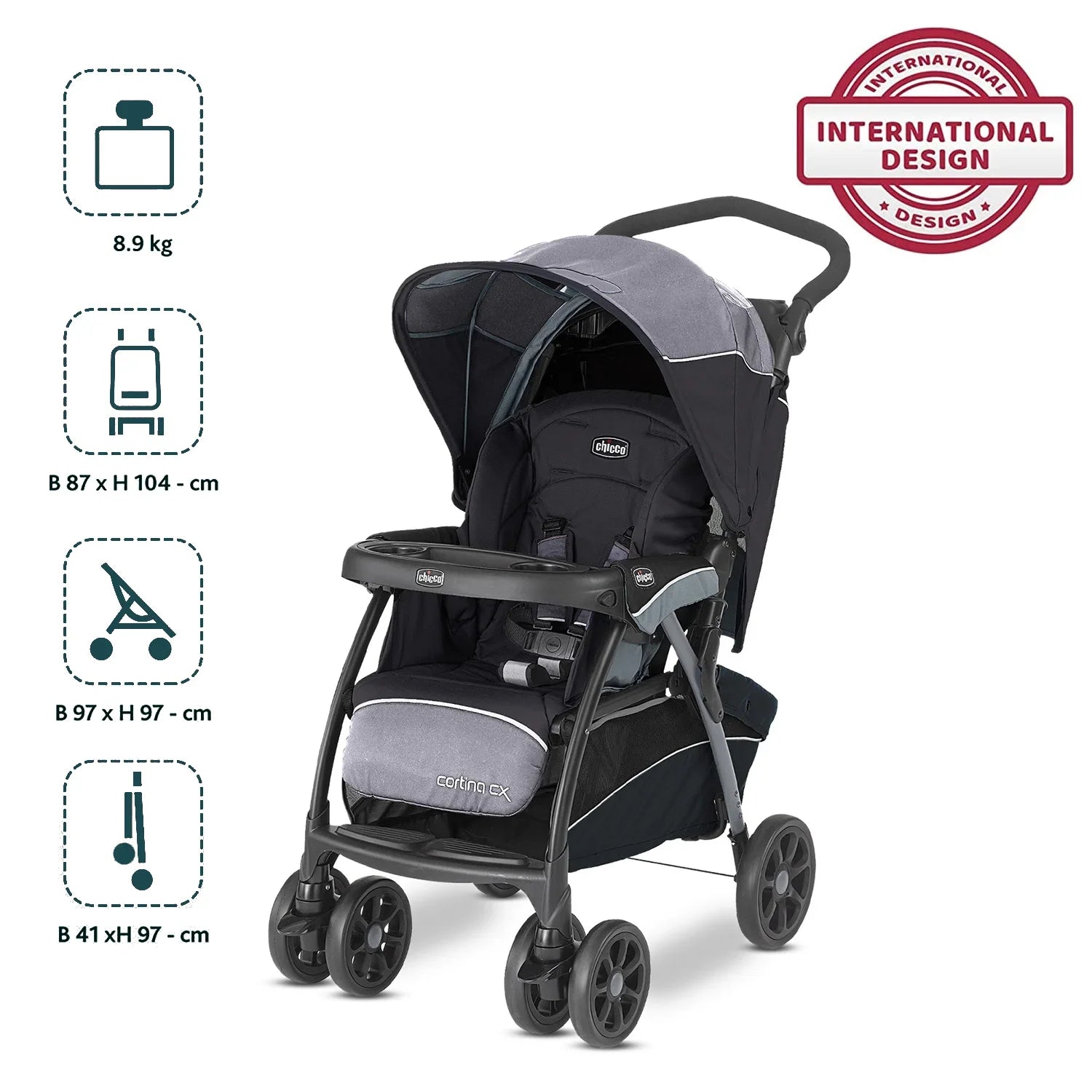 chicco Cortina Cx Jet Black Stroller