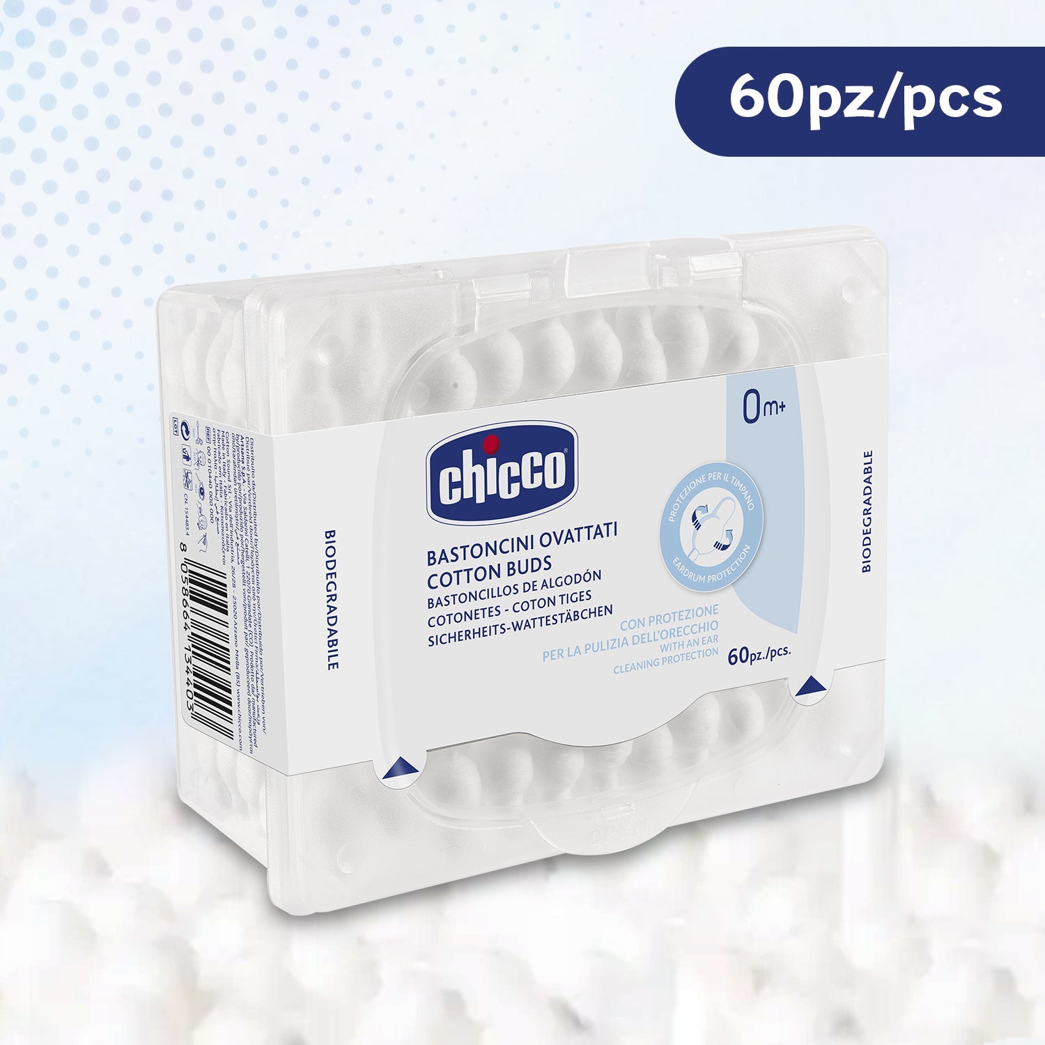 chicco Cotton Buds With Ear Drum Protection 60Pcs