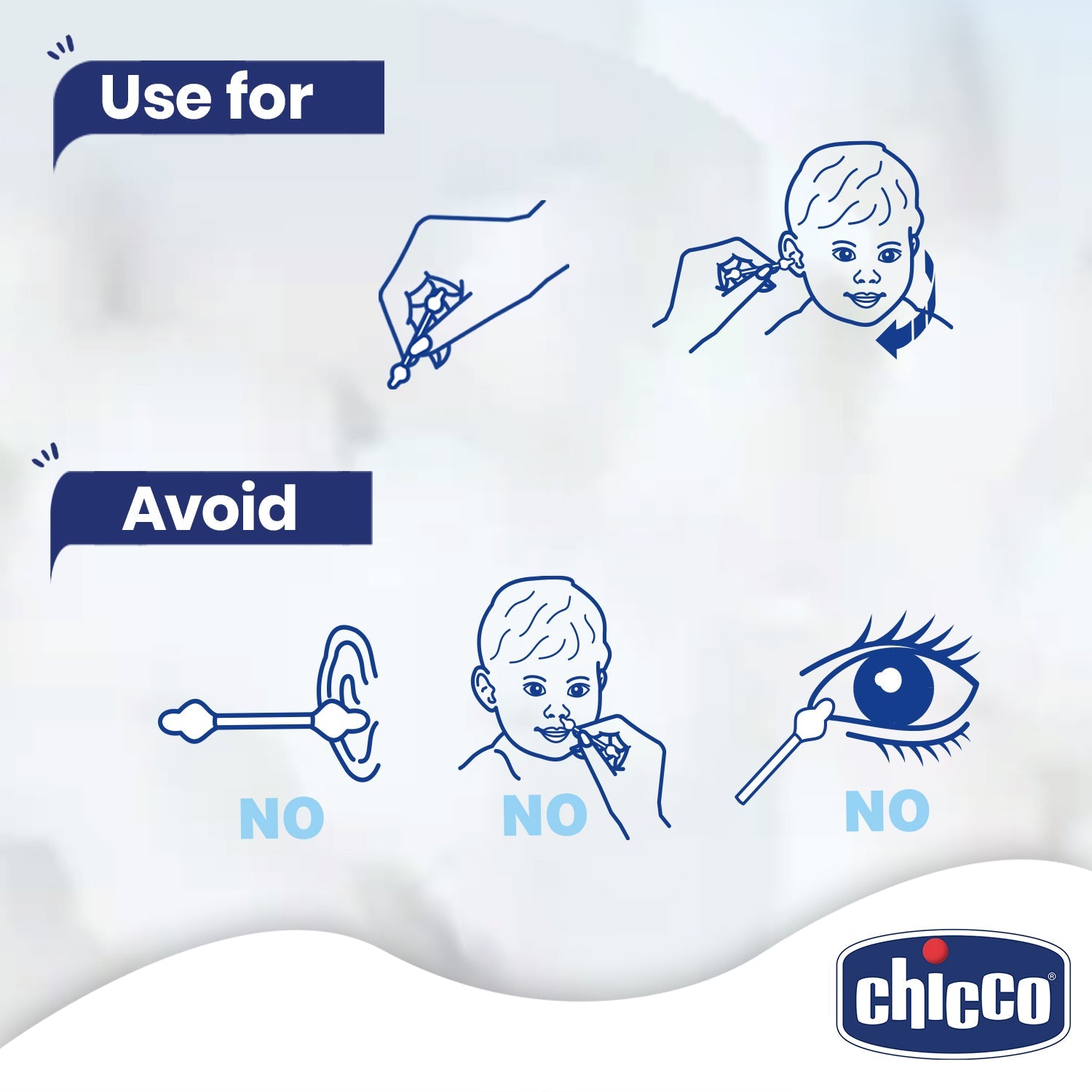 chicco Cotton Buds With Ear Drum Protection 60Pcs
