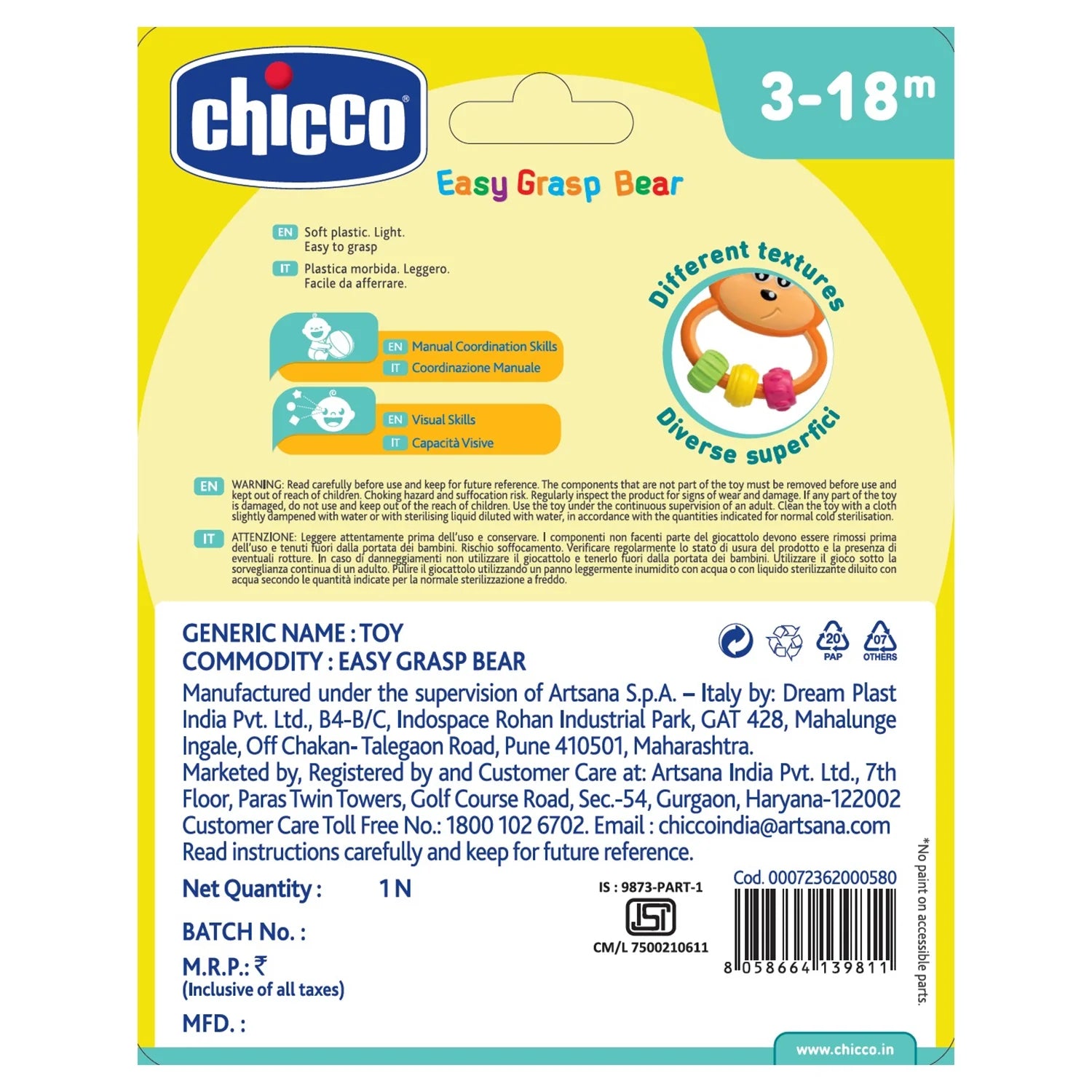 chicco Easy Grasp Bear Rattle