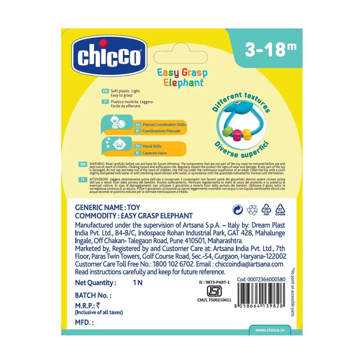 chicco Easy Grasp Elephant Rattle