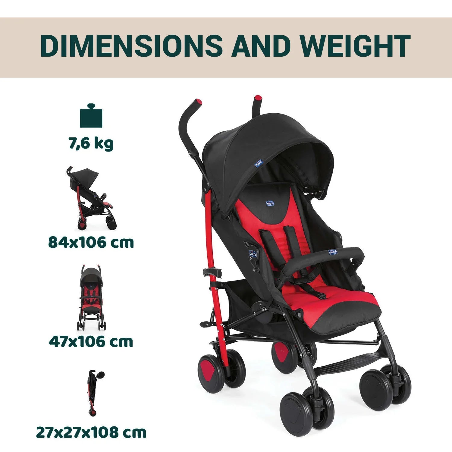 chicco Echo Stroller with Bumper Bar Scarlet