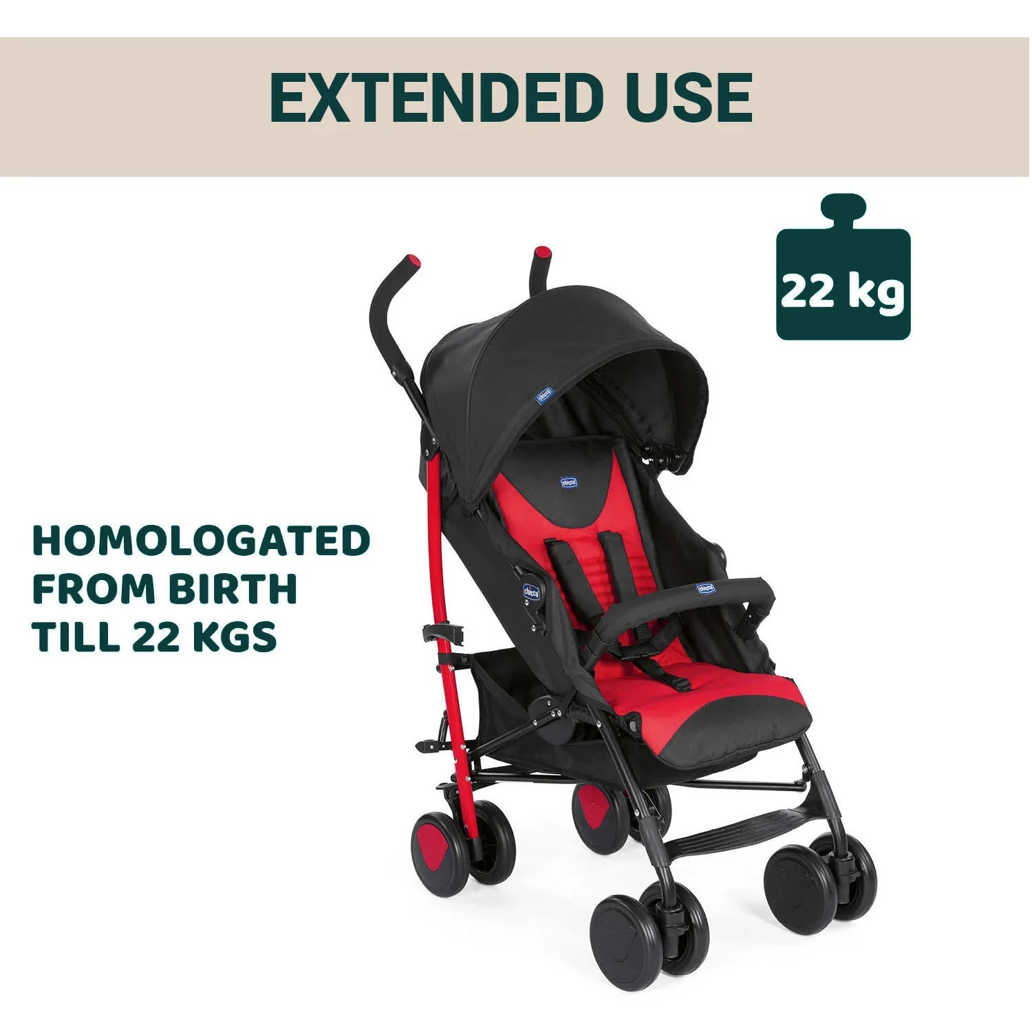 chicco Echo Stroller with Bumper Bar Scarlet
