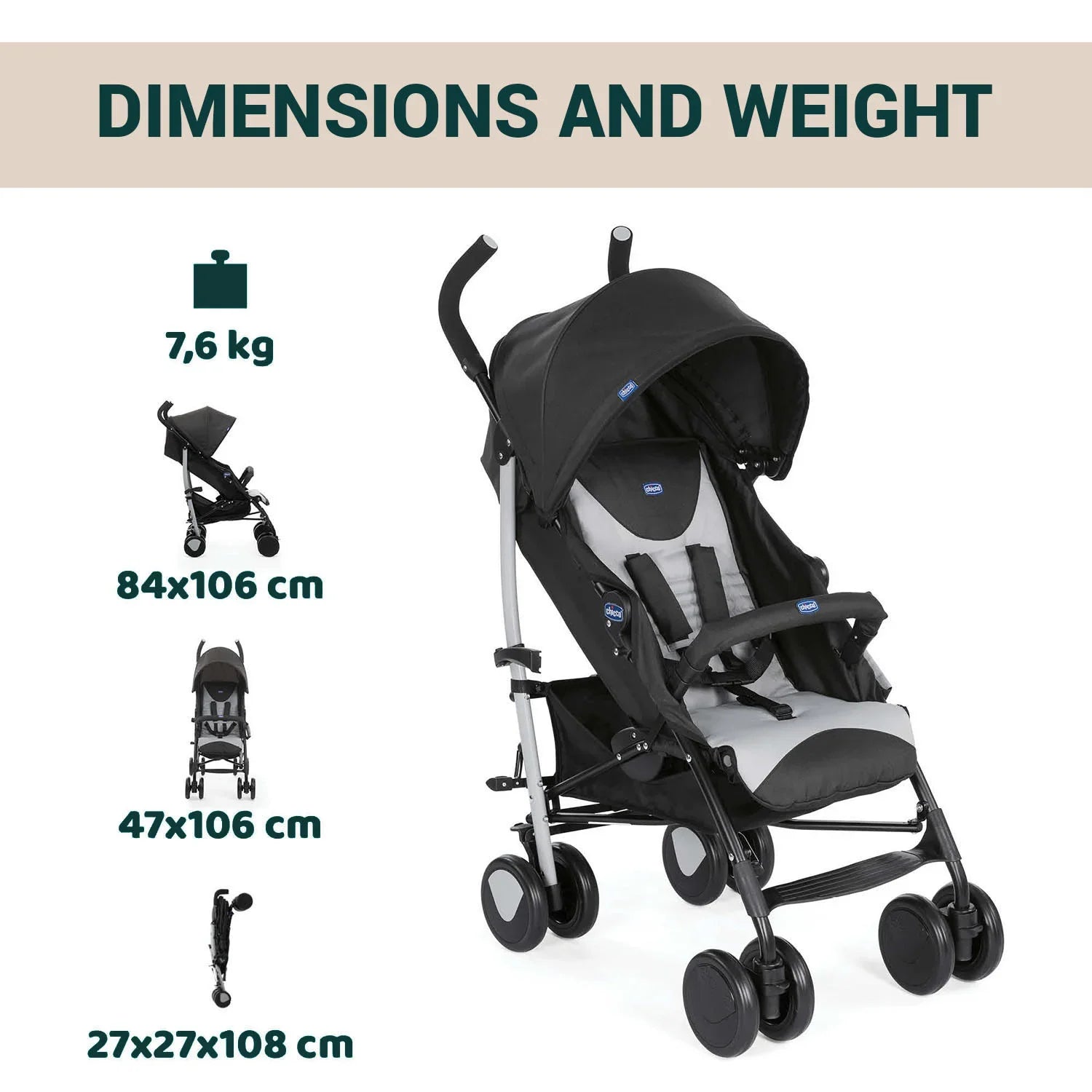 chicco Echo Stroller with Bumper Bar Stone