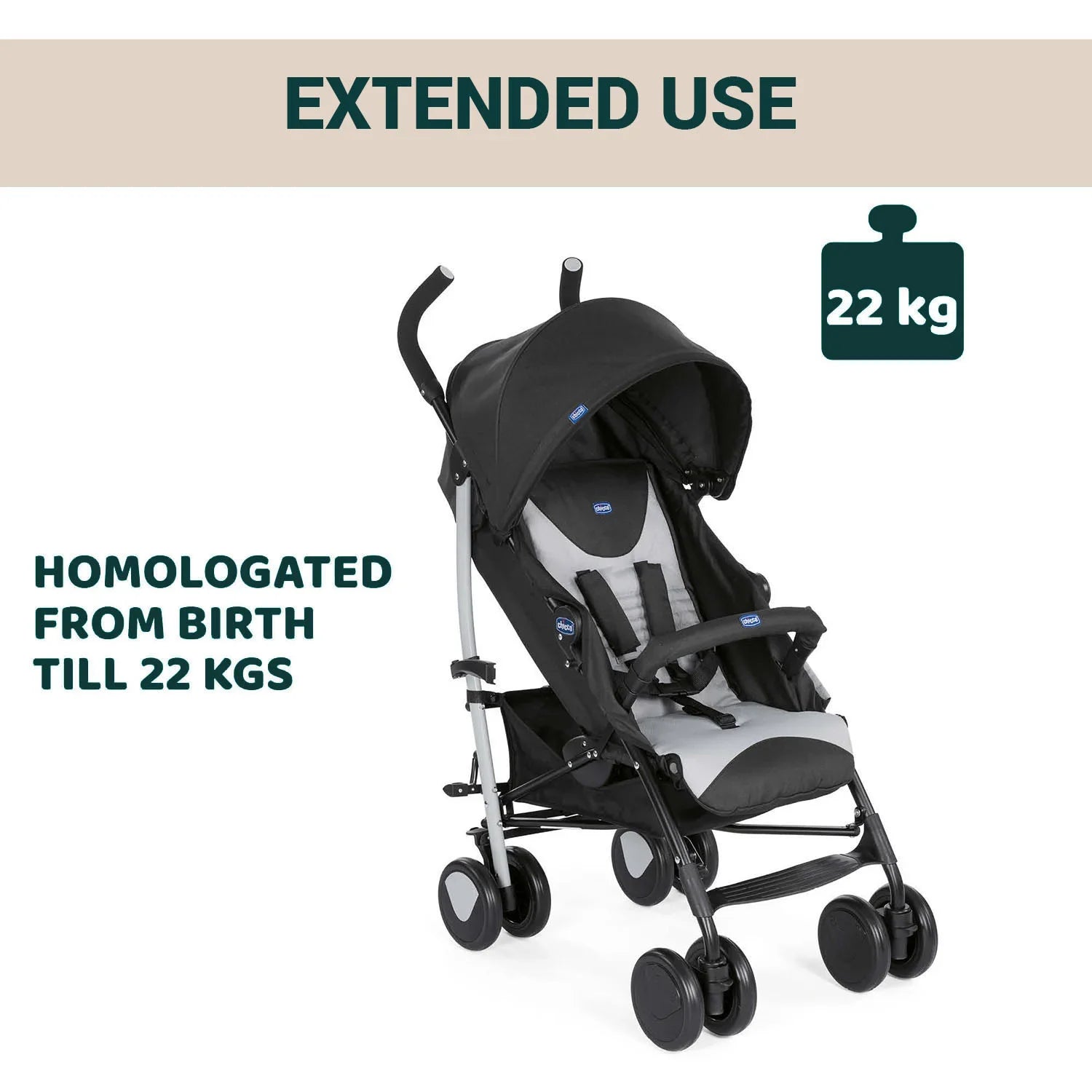 chicco Echo Stroller with Bumper Bar Stone
