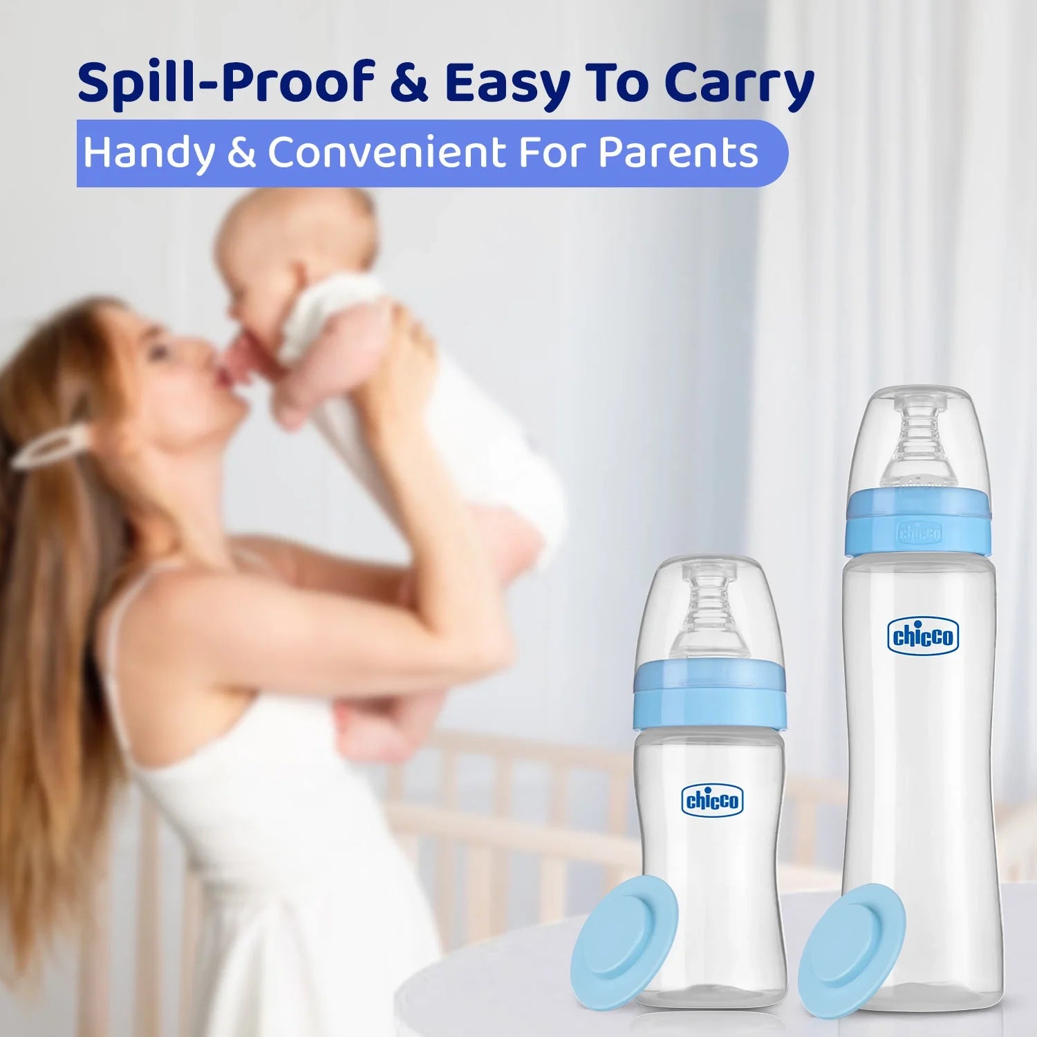 chicco Feed Easy Baby Bottle 125ml Slow Flow 0M+ Blue