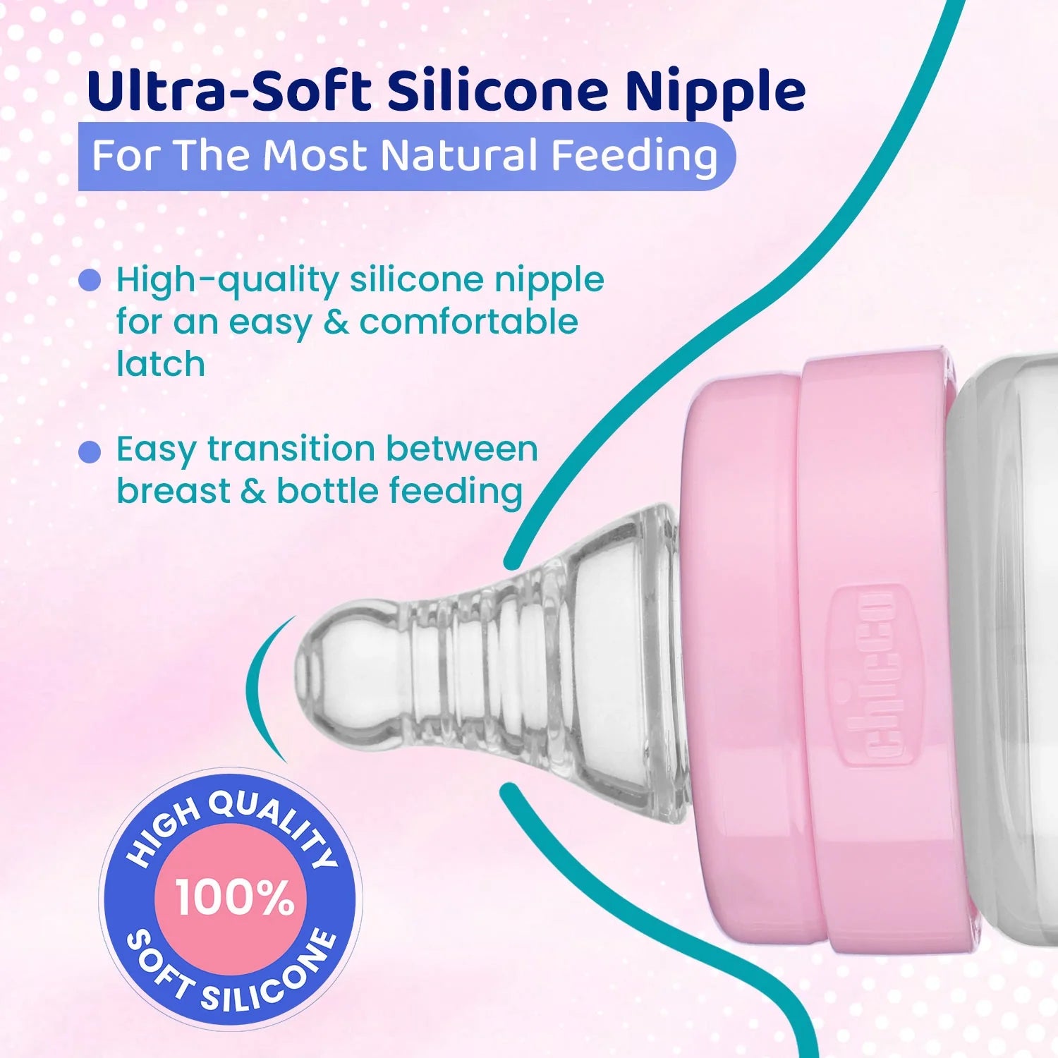 chicco Feed Easy Baby Bottle 125ml Slow Flow 0M+ Pink