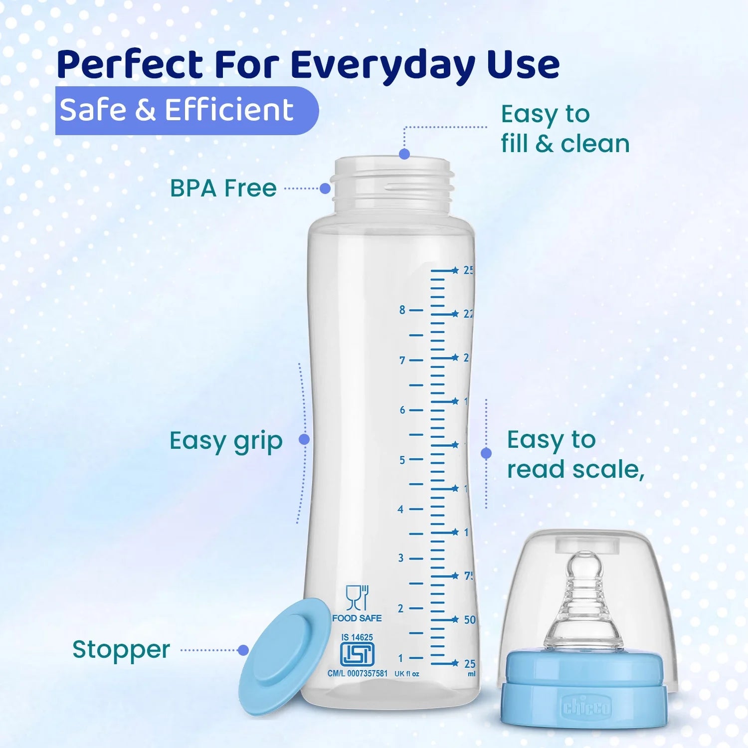 chicco Feed Easy Baby Bottle 250ml Blue Medium 2M+