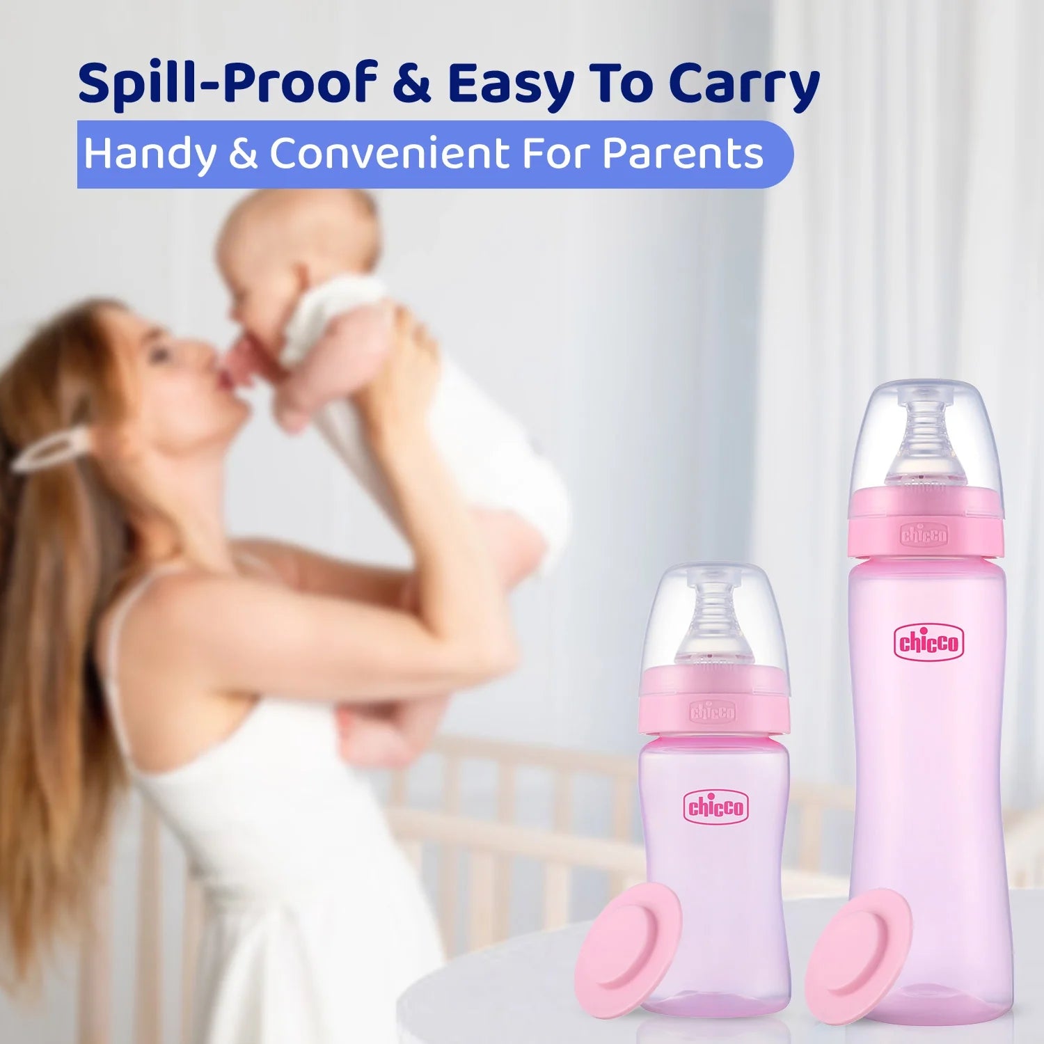 chicco Feed Easy Baby Colored Bottle 250 ml Medium Flow 2M+Pink