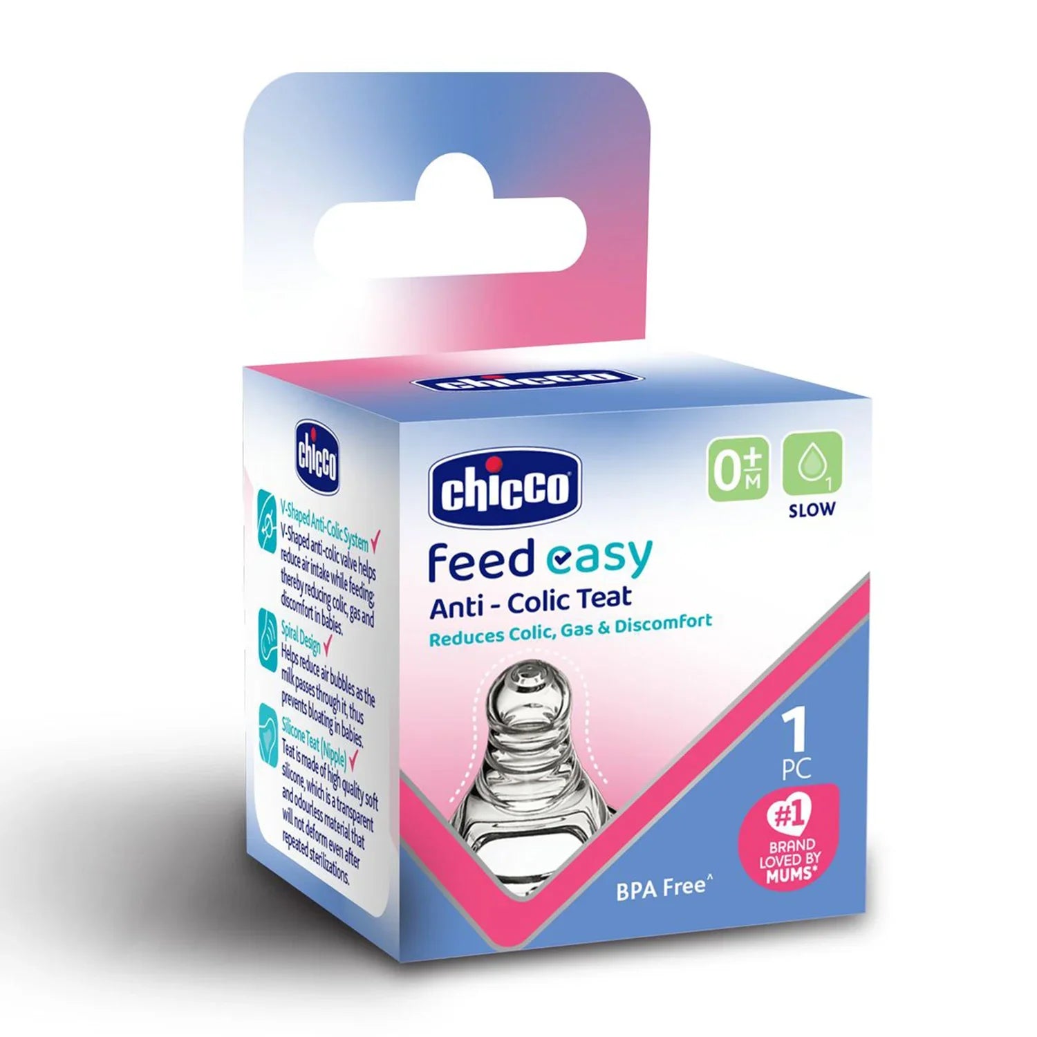 chicco Feed Easy Teat 0M+ Slow Flow 1Pc