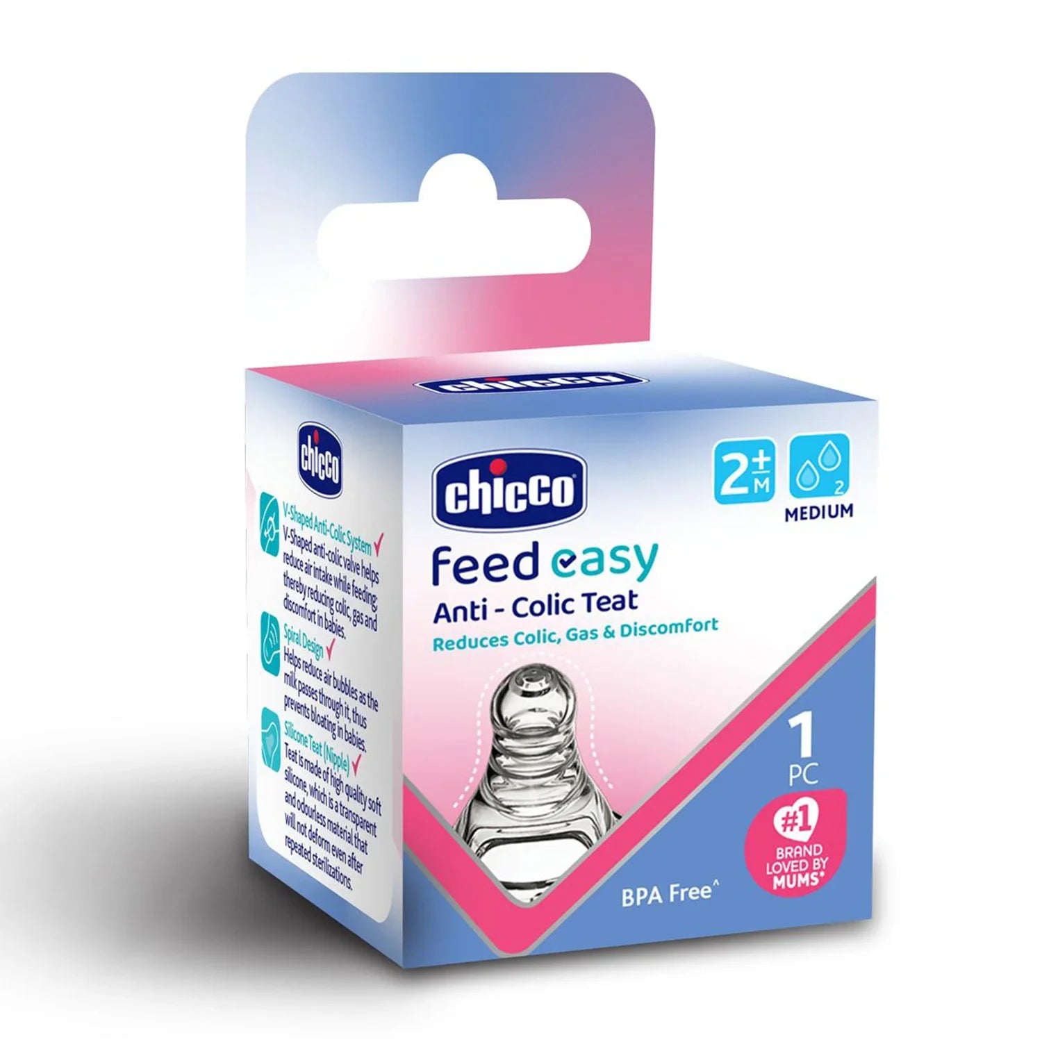 chicco Feed Easy Teat 2M+ Medium Flow 1Pc