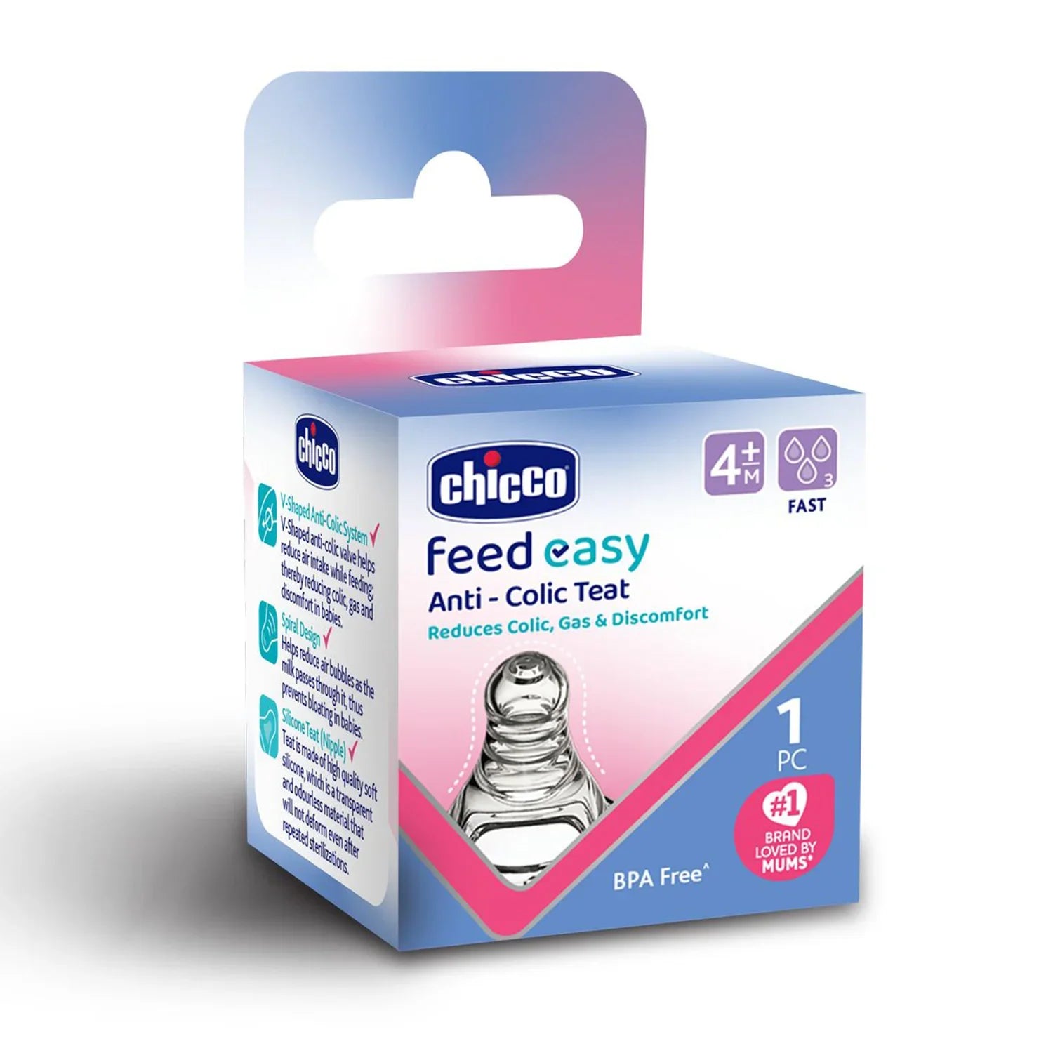 chicco Feed Easy Teat 4M+ Fast Flow 1Pc