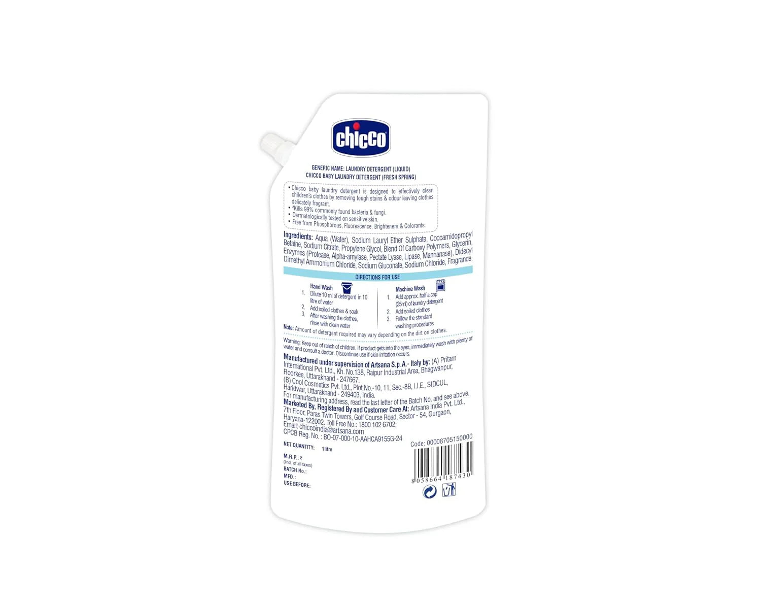 chicco Laundry Detergent Fresh Spring 1000ml Refil Pack