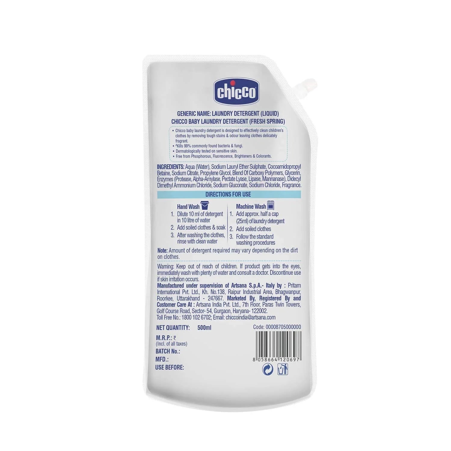 chicco Laundry Detergent Fresh Spring 500ml Refil Pack