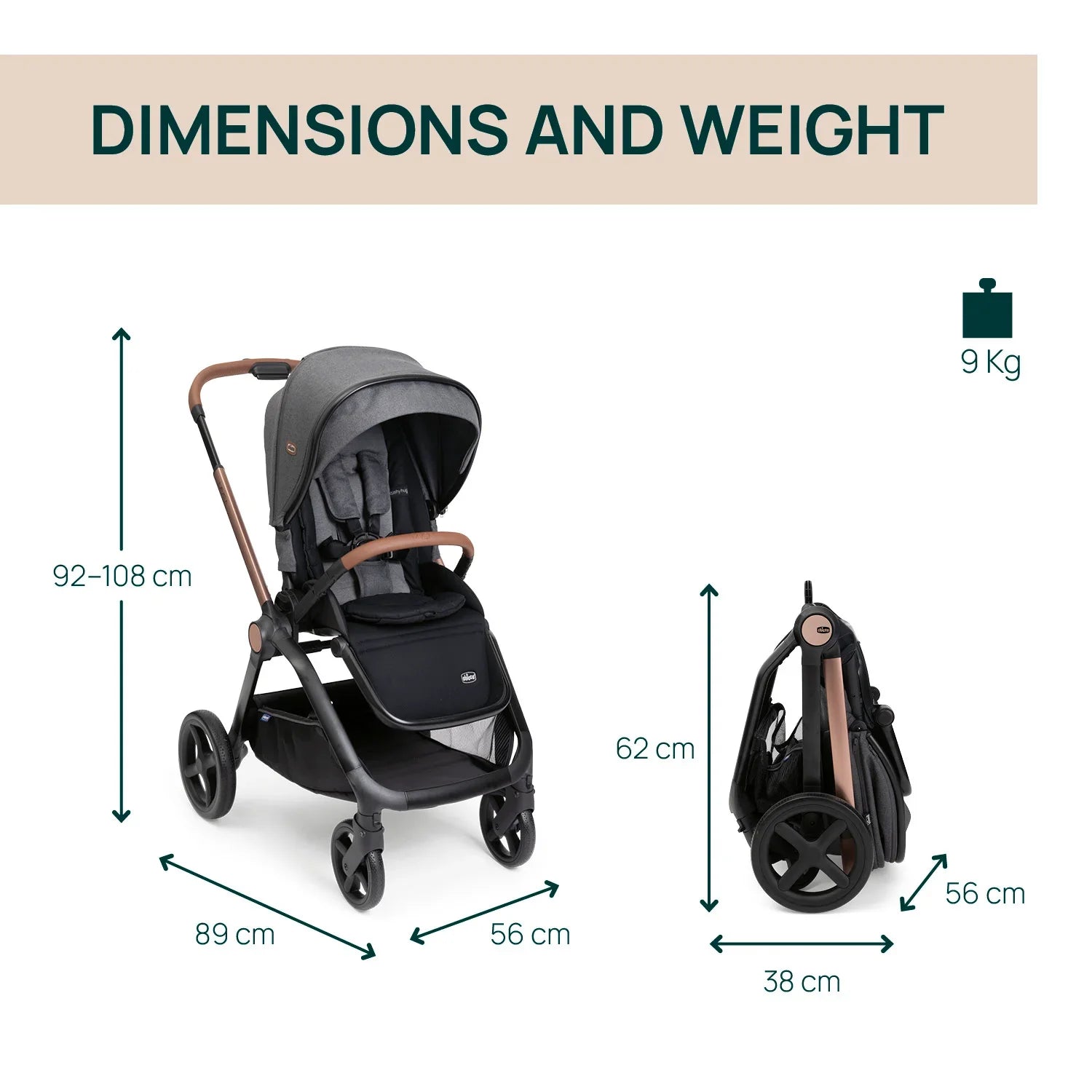 chicco Mysa Stroller Black Satin