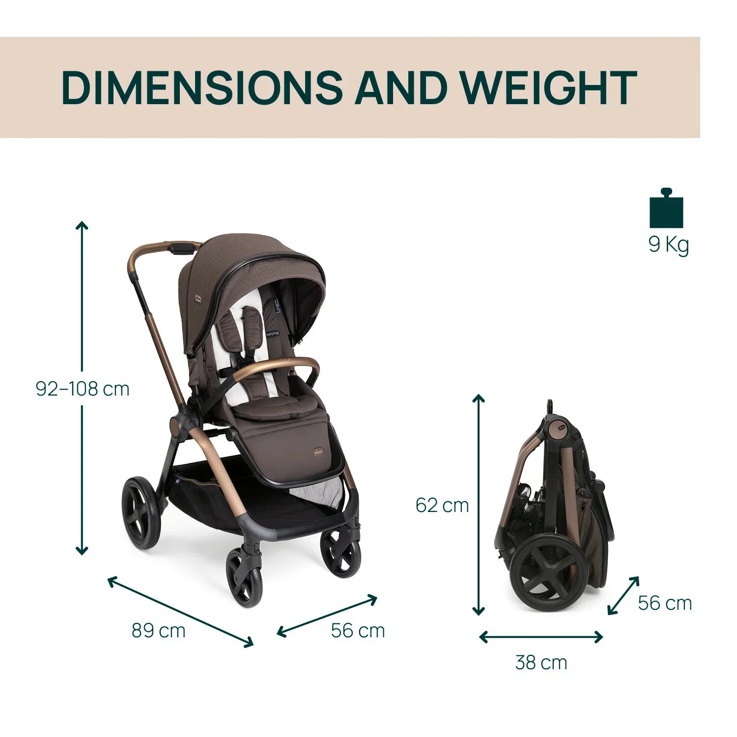 chicco Mysa Stroller Bronze Lizard  & Kory Plus Special Car Seat Bronze Lizard