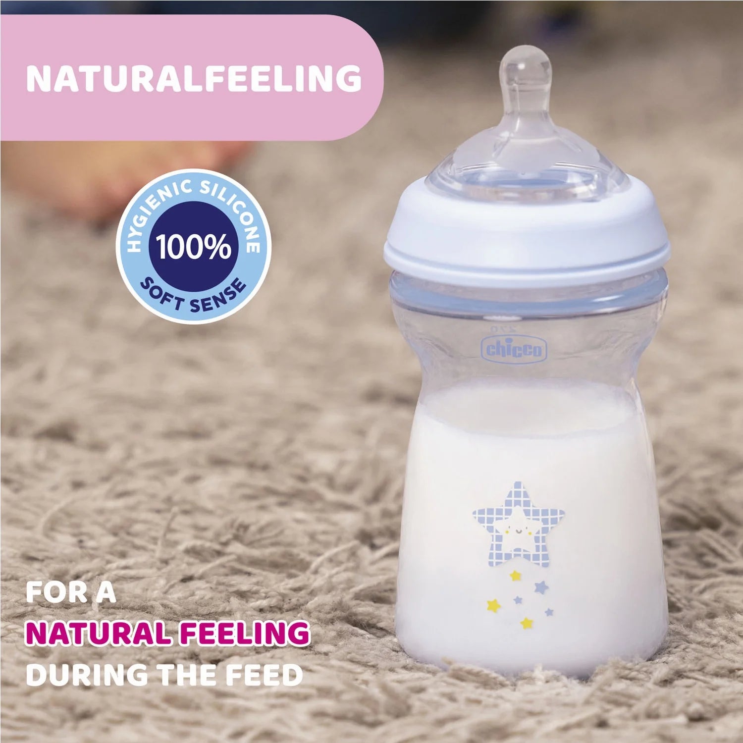 chicco Natural Feeling Fast Flow Baby Bottle  6M+ 330ML Blue