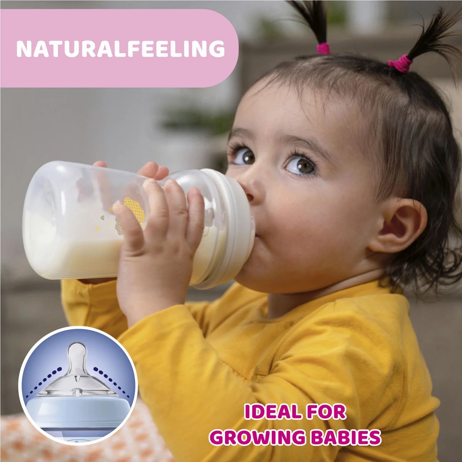 chicco Natural Feeling Fast Flow Baby Bottle  6M+ 330ML Blue