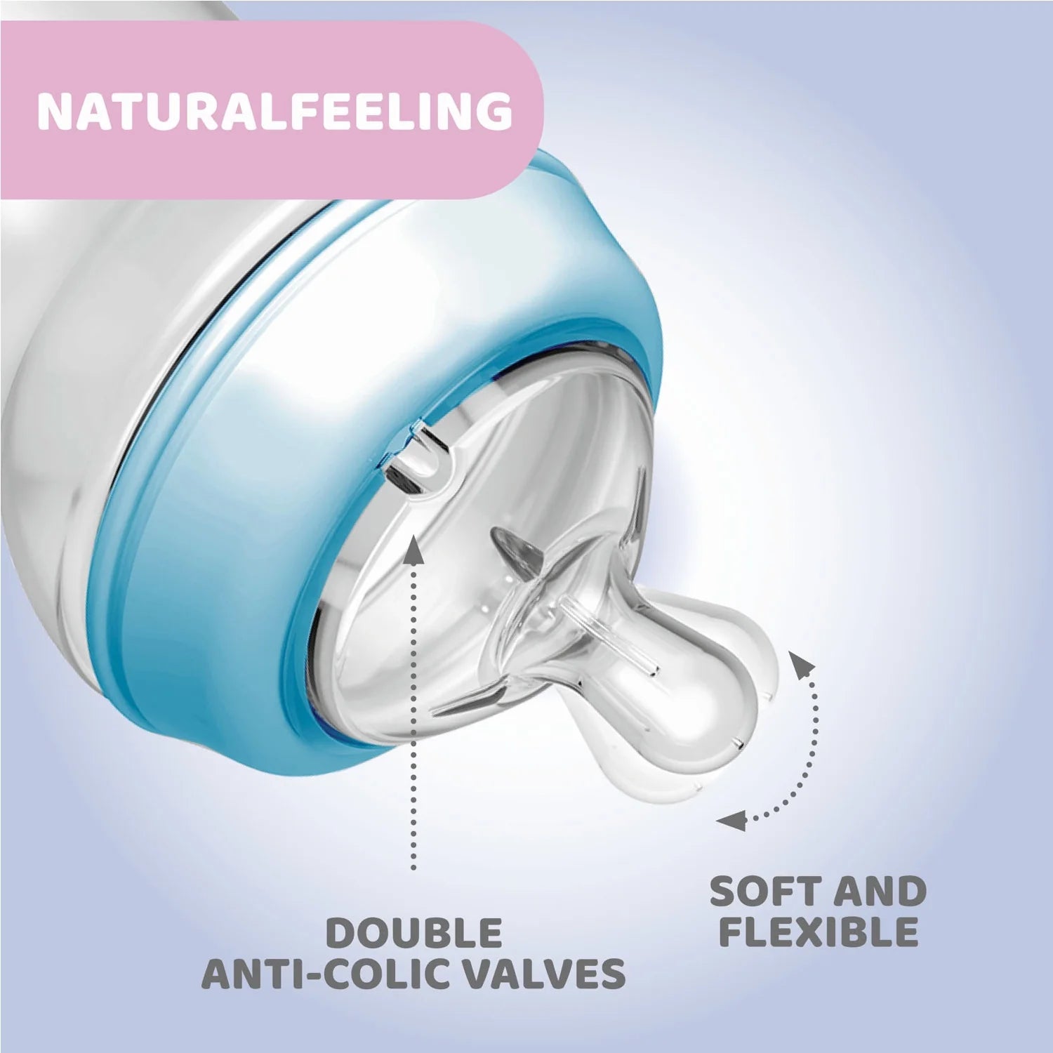 chicco Natural Feeling Fast Flow Baby Bottle  6M+ 330ML Blue