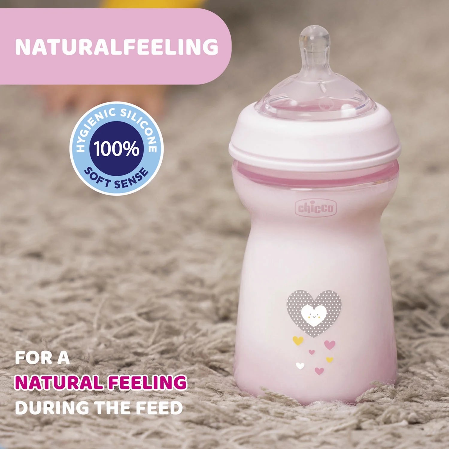chicco Natural Feeling Fast Flow Baby Bottle  6M+ 330ML Pink