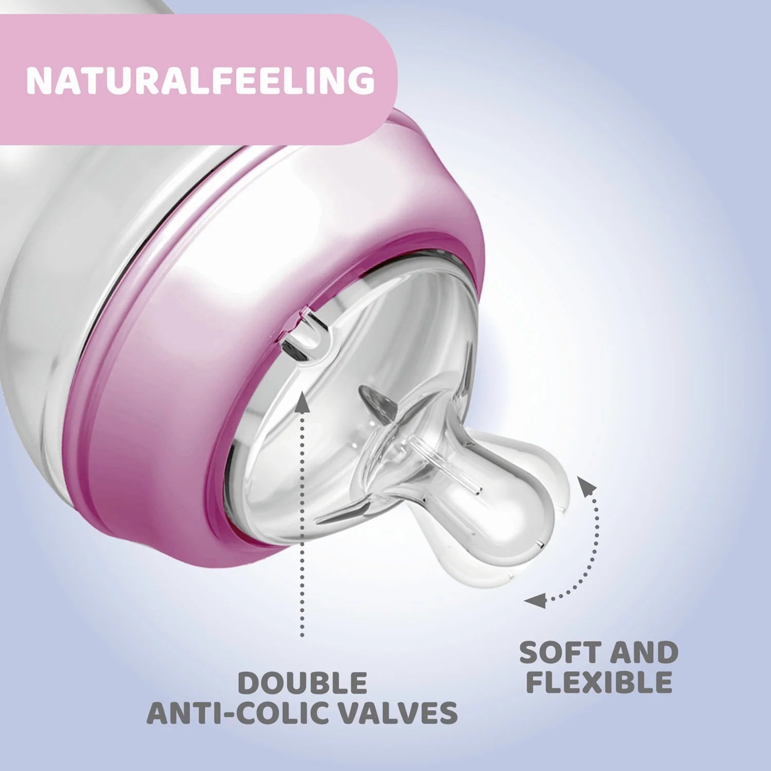 chicco Natural Feeling Fast Flow Baby Bottle  6M+ 330ML Pink