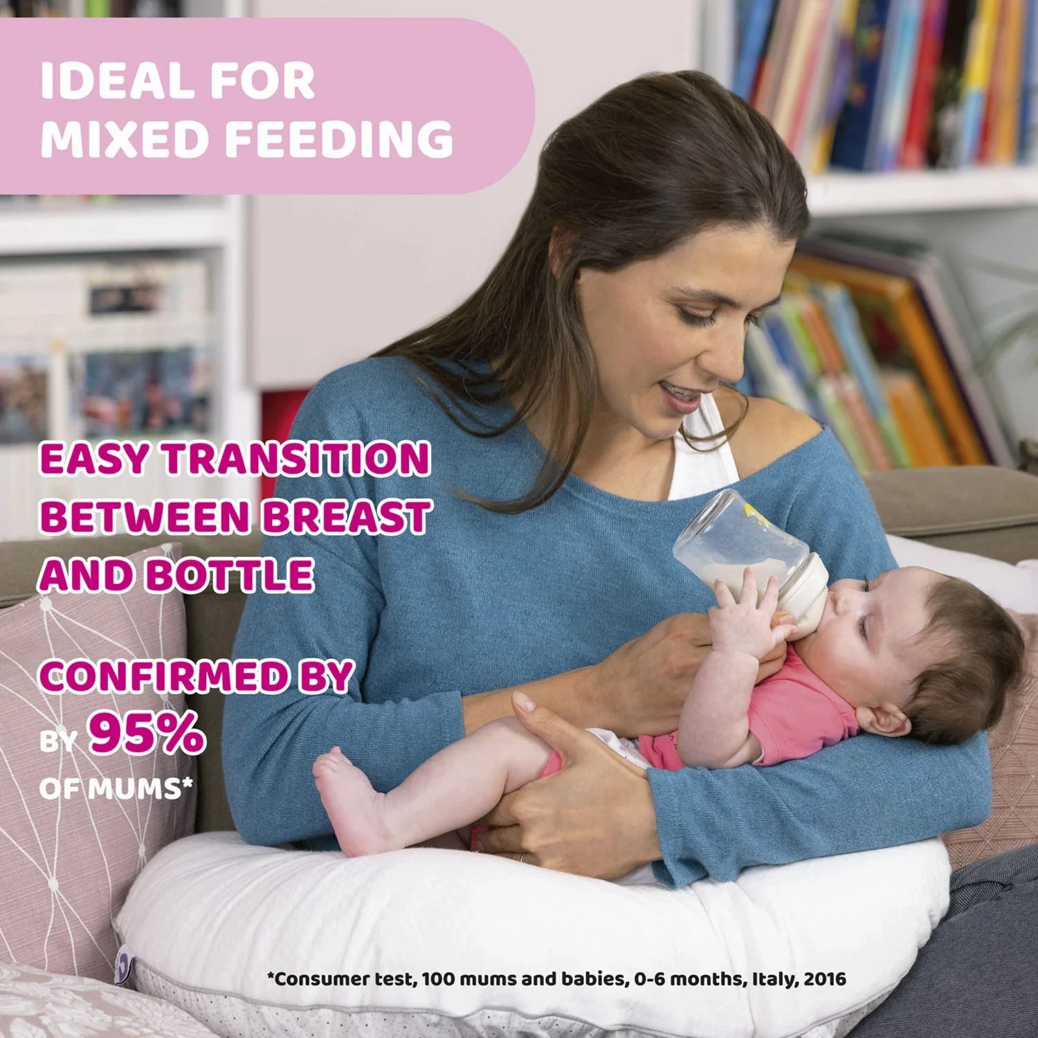 chicco Natural Feeling Medium Flow Baby Bottle 2M+ 250ML Pink