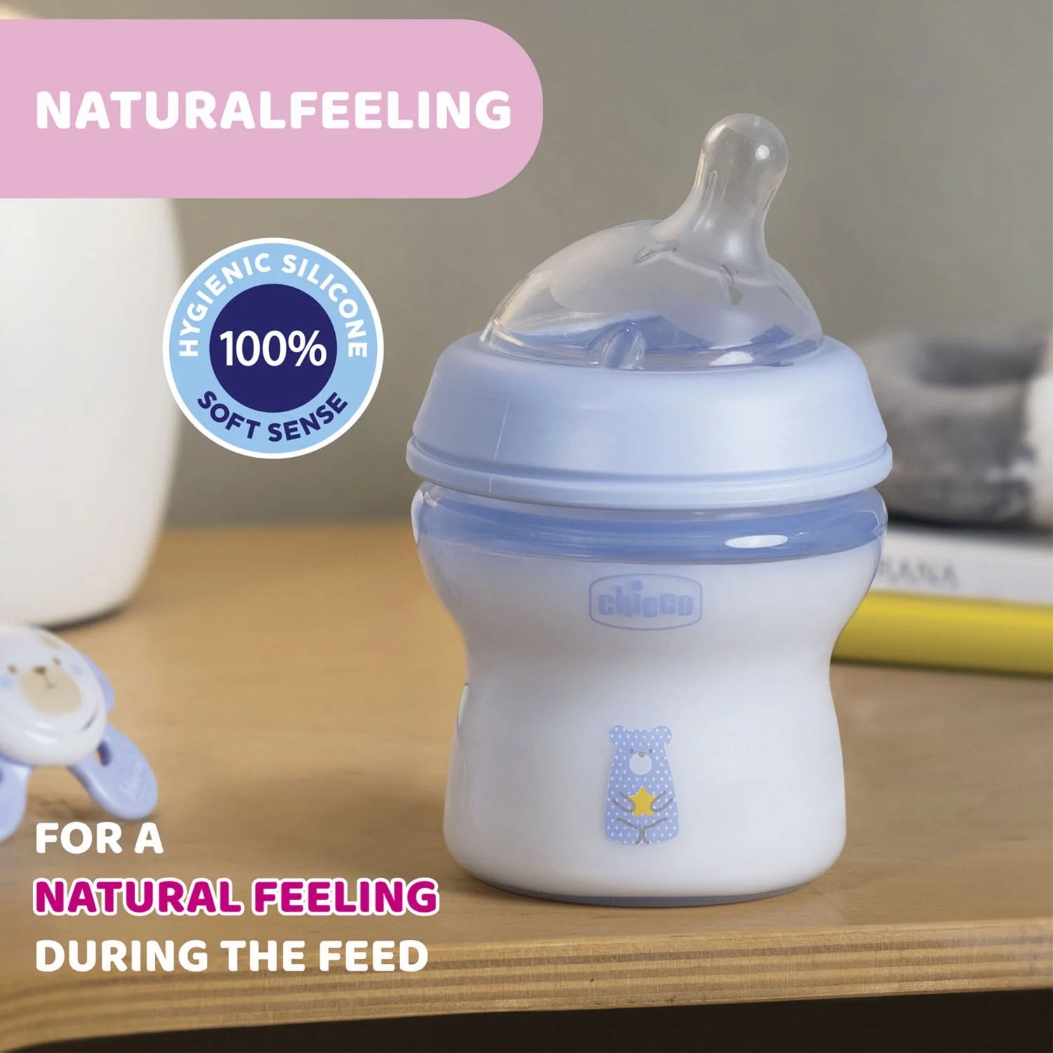 chicco Natural Feeling Slow Flow Baby Bottle 0M+ 150ml Blue