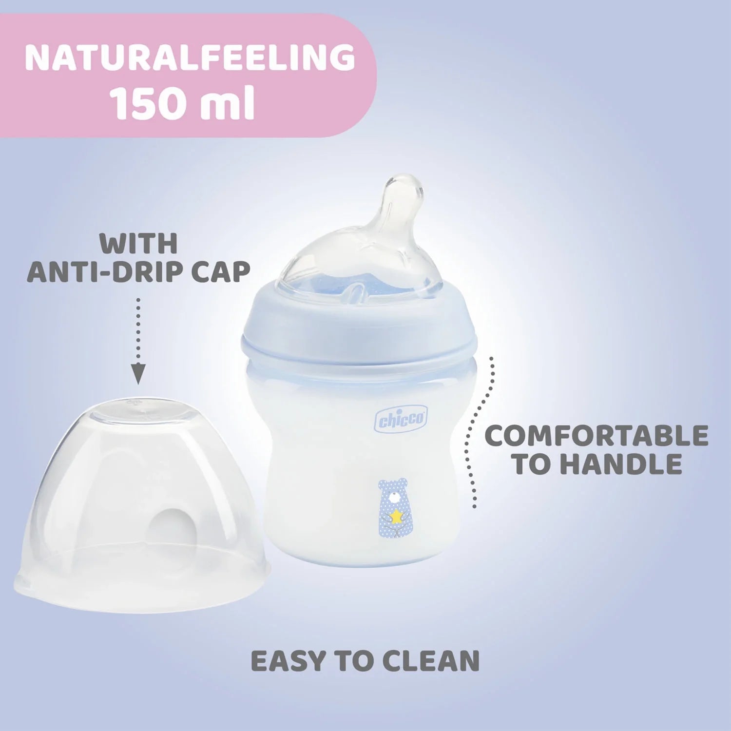 chicco Natural Feeling Slow Flow Baby Bottle 0M+ 150ml Blue