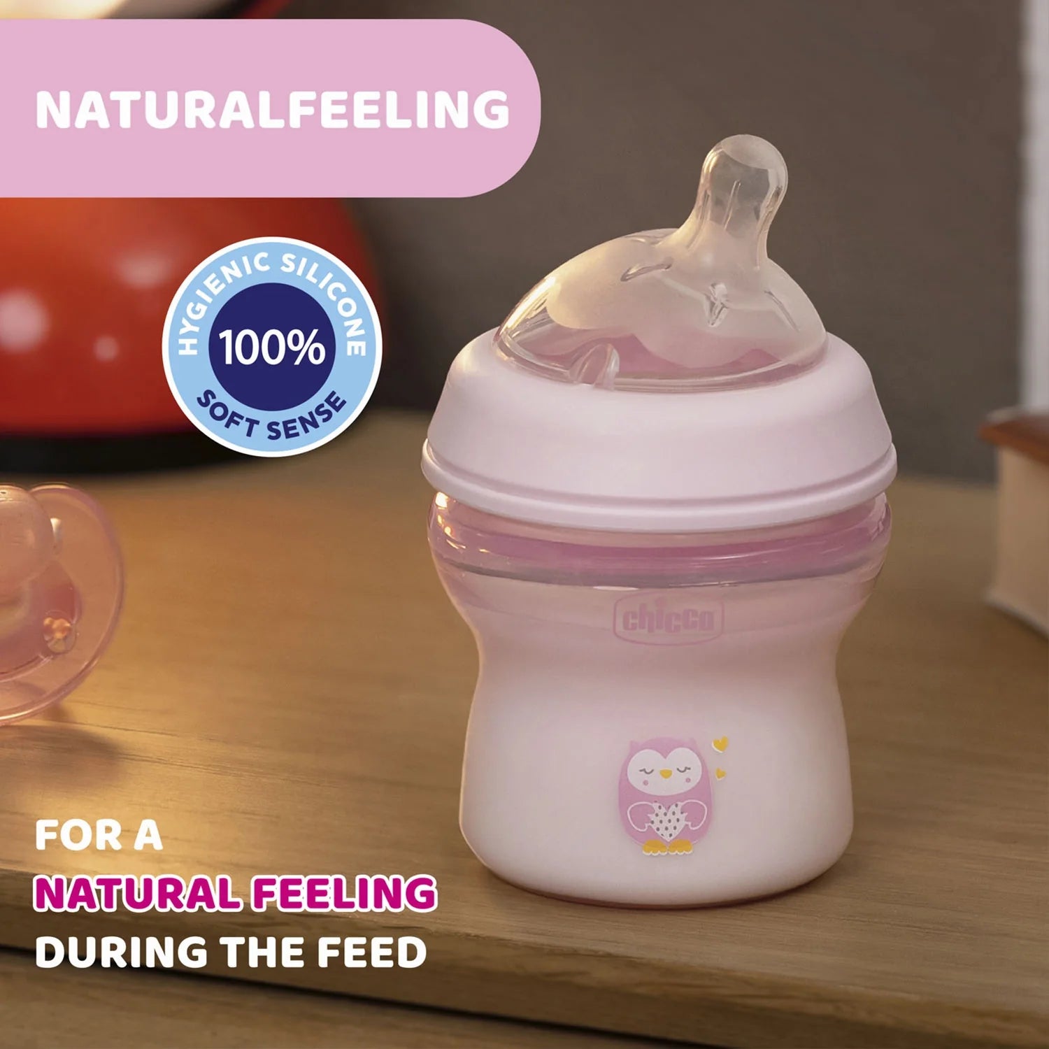 chicco Natural Feeling Slow Flow Baby Bottle 0M+ 150ml Pink