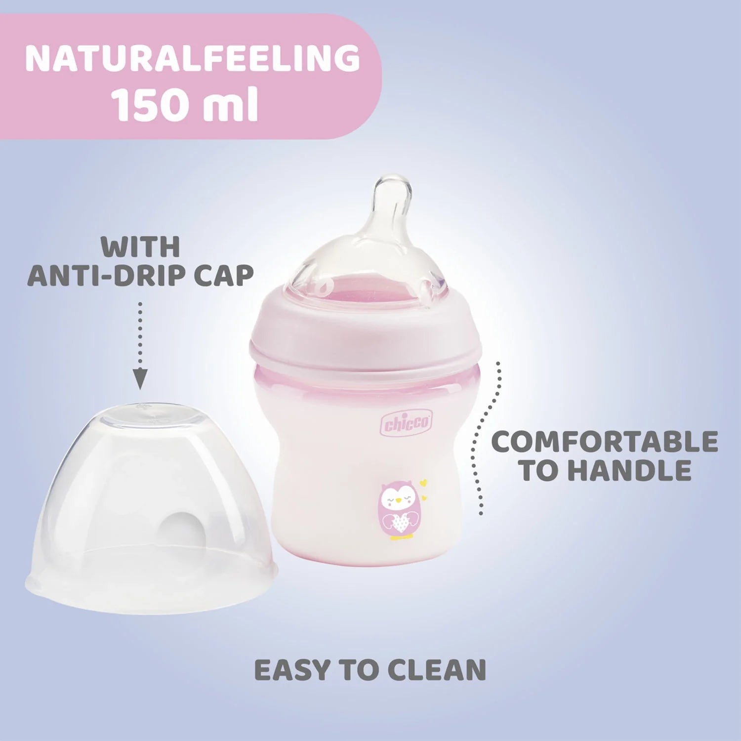 chicco Natural Feeling Slow Flow Baby Bottle 0M+ 150ml Pink