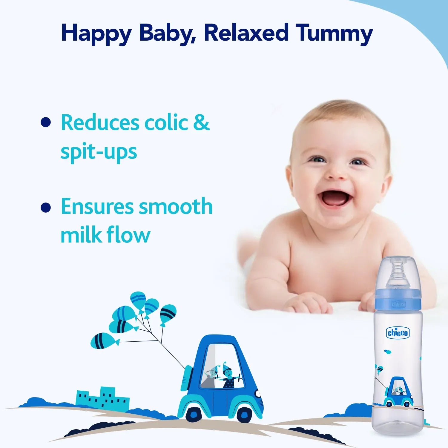chicco Nourish Plus Fast Flow Baby Bottle 240ml 6M+ Blue