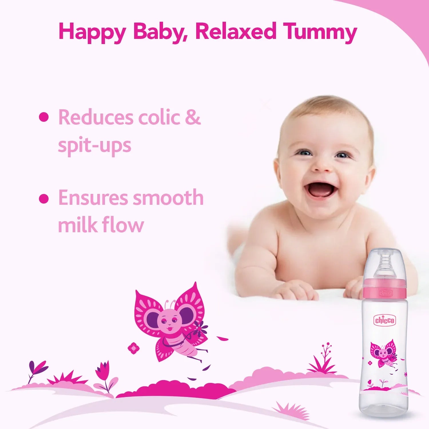 chicco Nourish Plus Fast Flow Baby Bottle 240ml 6M+ Pink