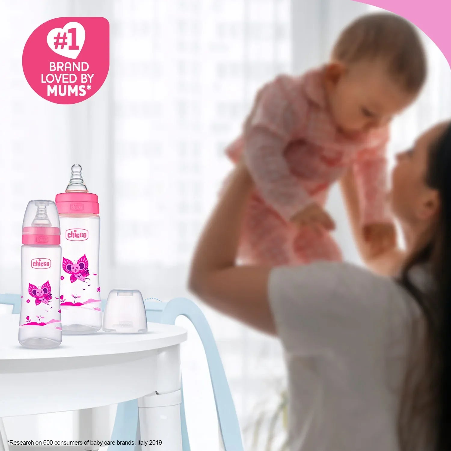 chicco Nourish Plus Fast Flow Baby Bottle 240ml 6M+ Pink