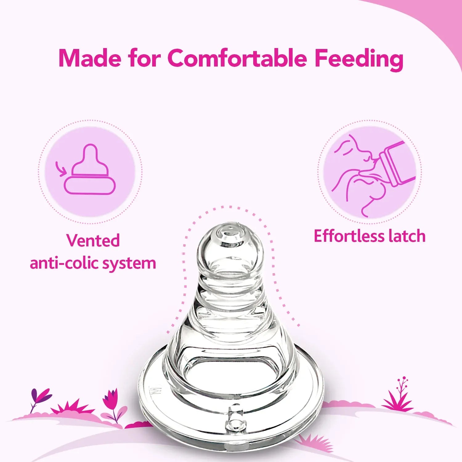 chicco Nourish Plus Medium Flow Baby Bottle 240ml 3M+ Pink