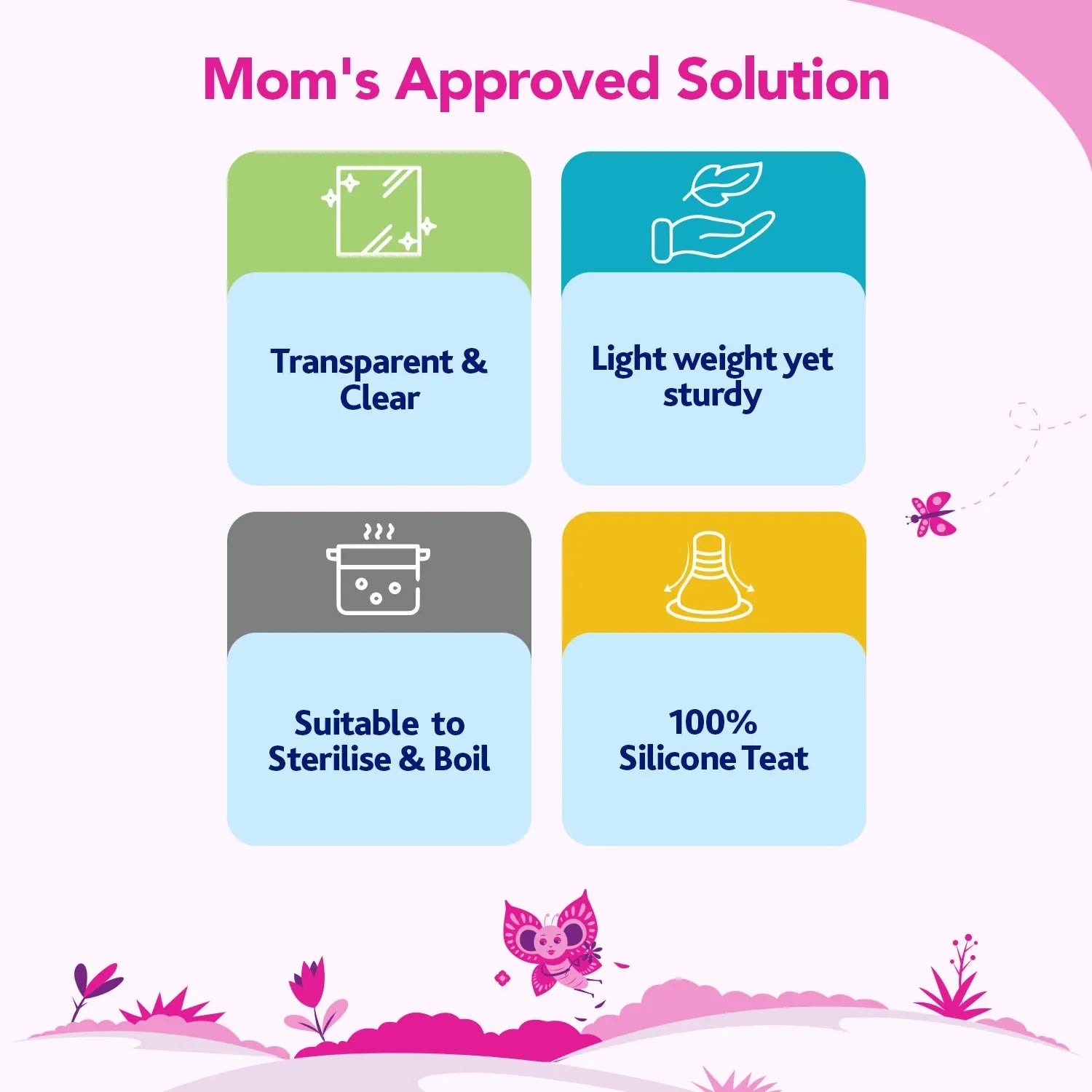 chicco Nourish Plus Medium Flow Baby Bottle 240ml 3M+ Pink