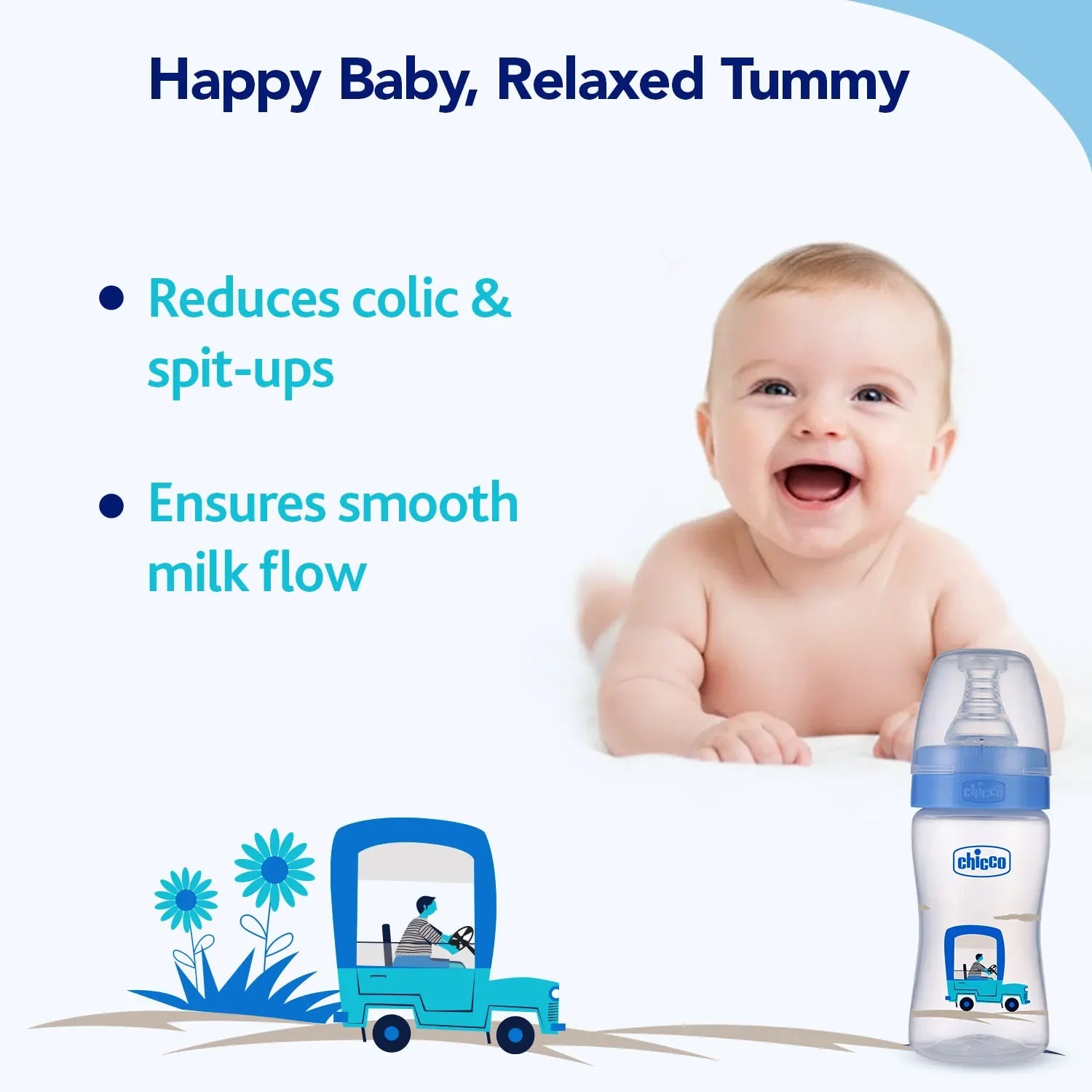chicco Nourish Plus Slow Flow Baby Bottle 120ml 0M+ Blue