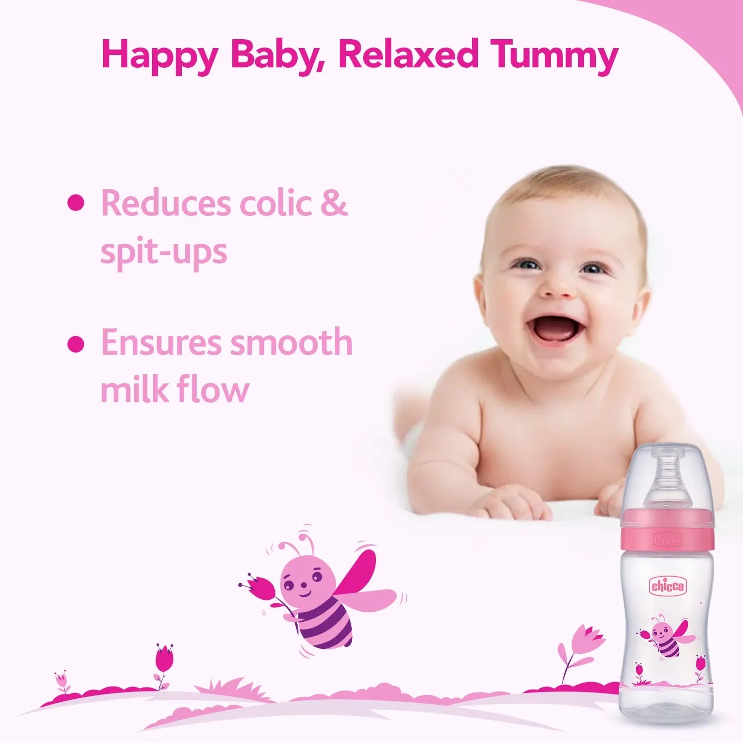 chicco Nourish Plus Slow Flow Baby Bottle 120ml 0M+ Pink