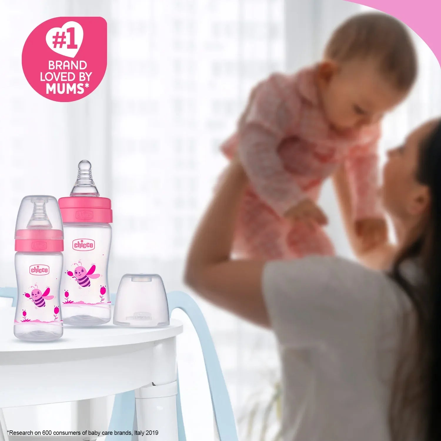 chicco Nourish Plus Slow Flow Baby Bottle 120ml 0M+ Pink