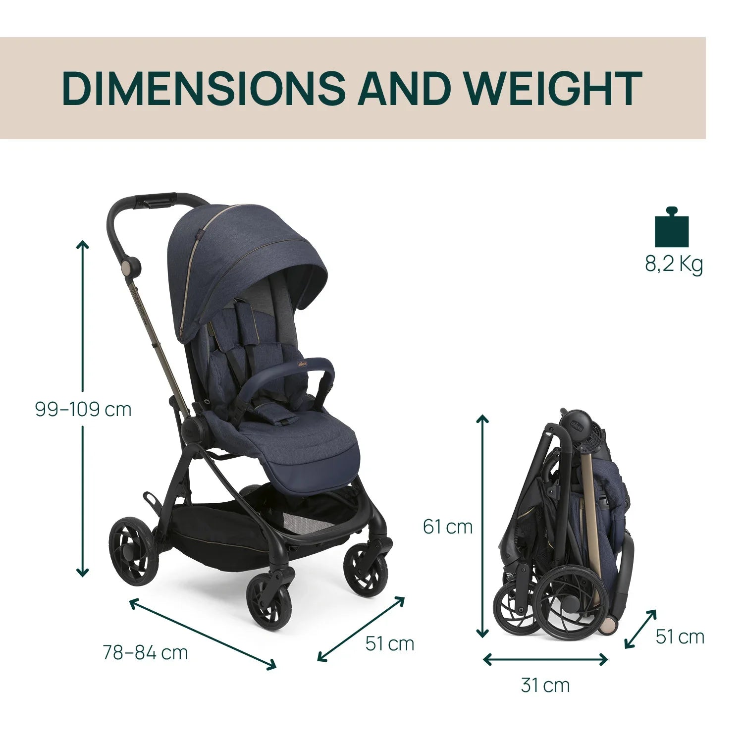 chicco One4Ever Lounge Stroller Denim Shine