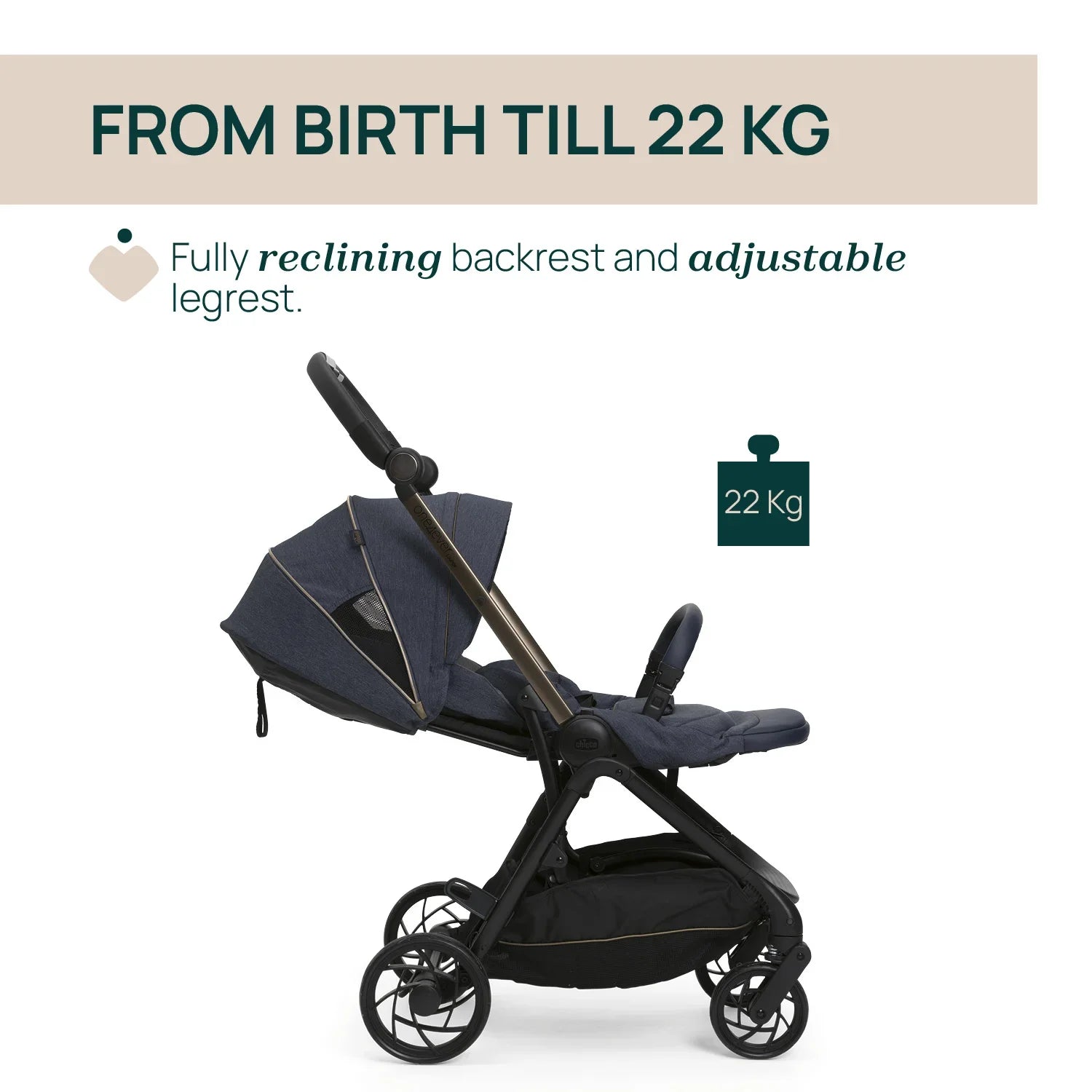 chicco One4Ever Lounge Stroller Denim Shine