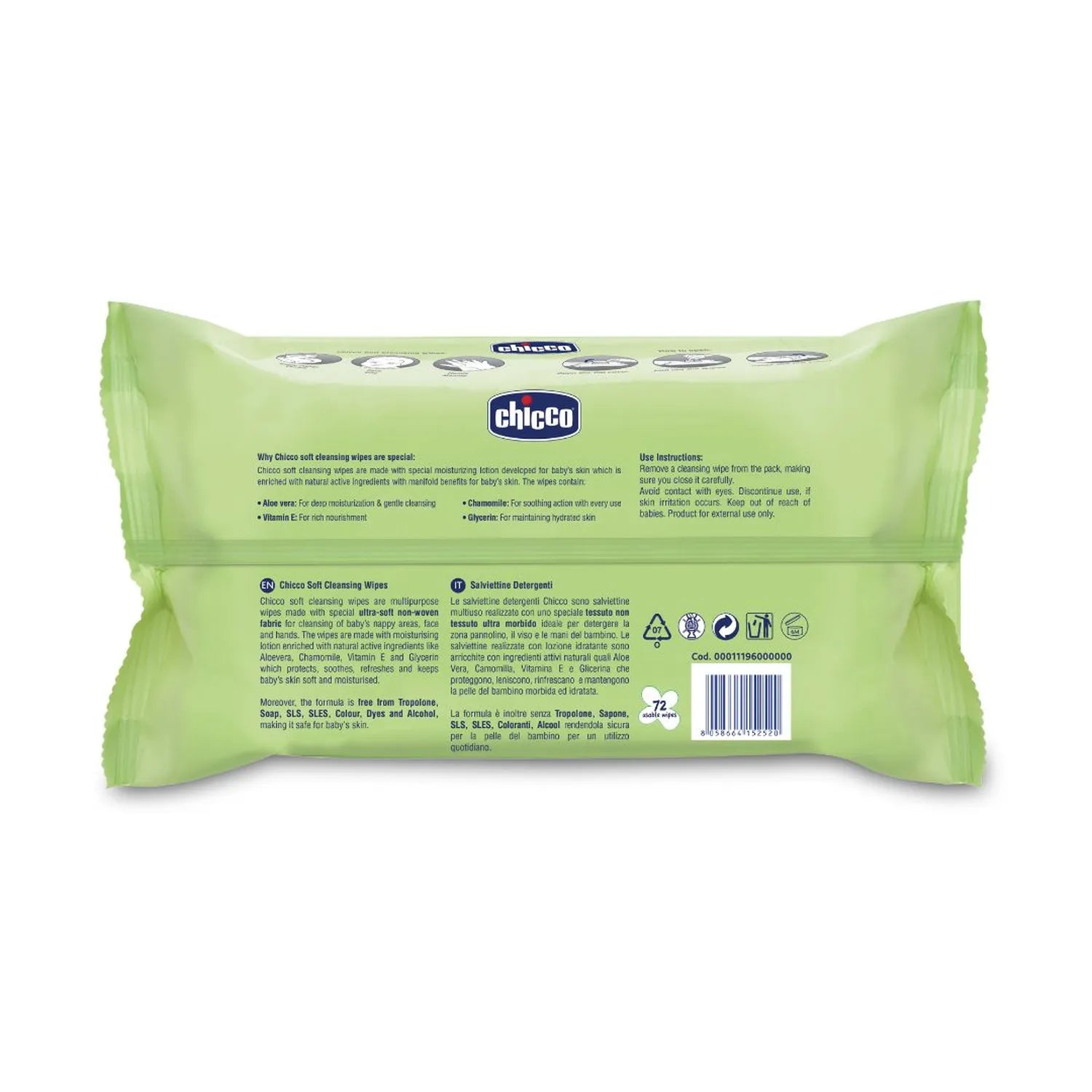 chicco Soft Cleansing Wipes Fliptop 72 Pcs