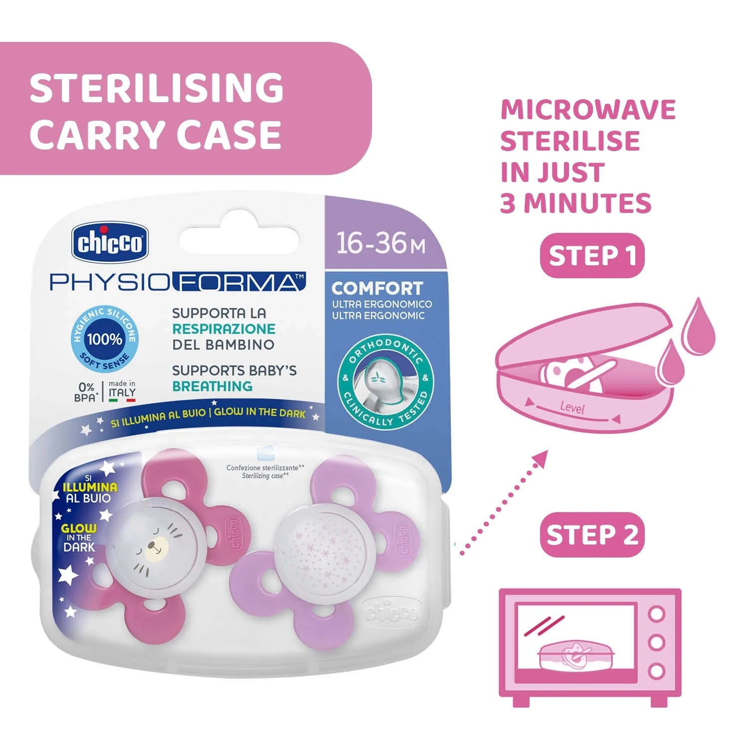 chicco Soother Physio Comfort Pink 16 to 36M 2Pcs