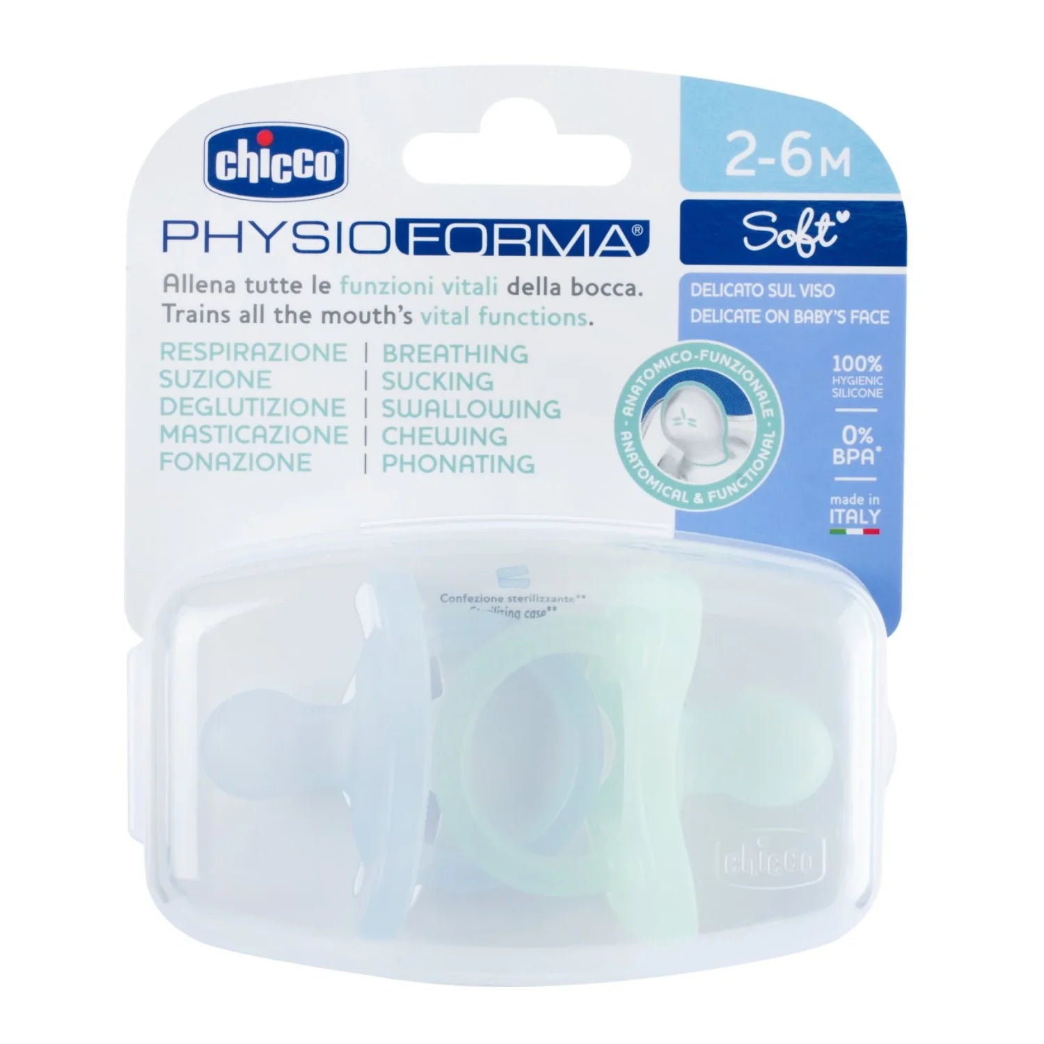 Chicco Soother Physio Soft Blue 2 to 6M 2Pcs
