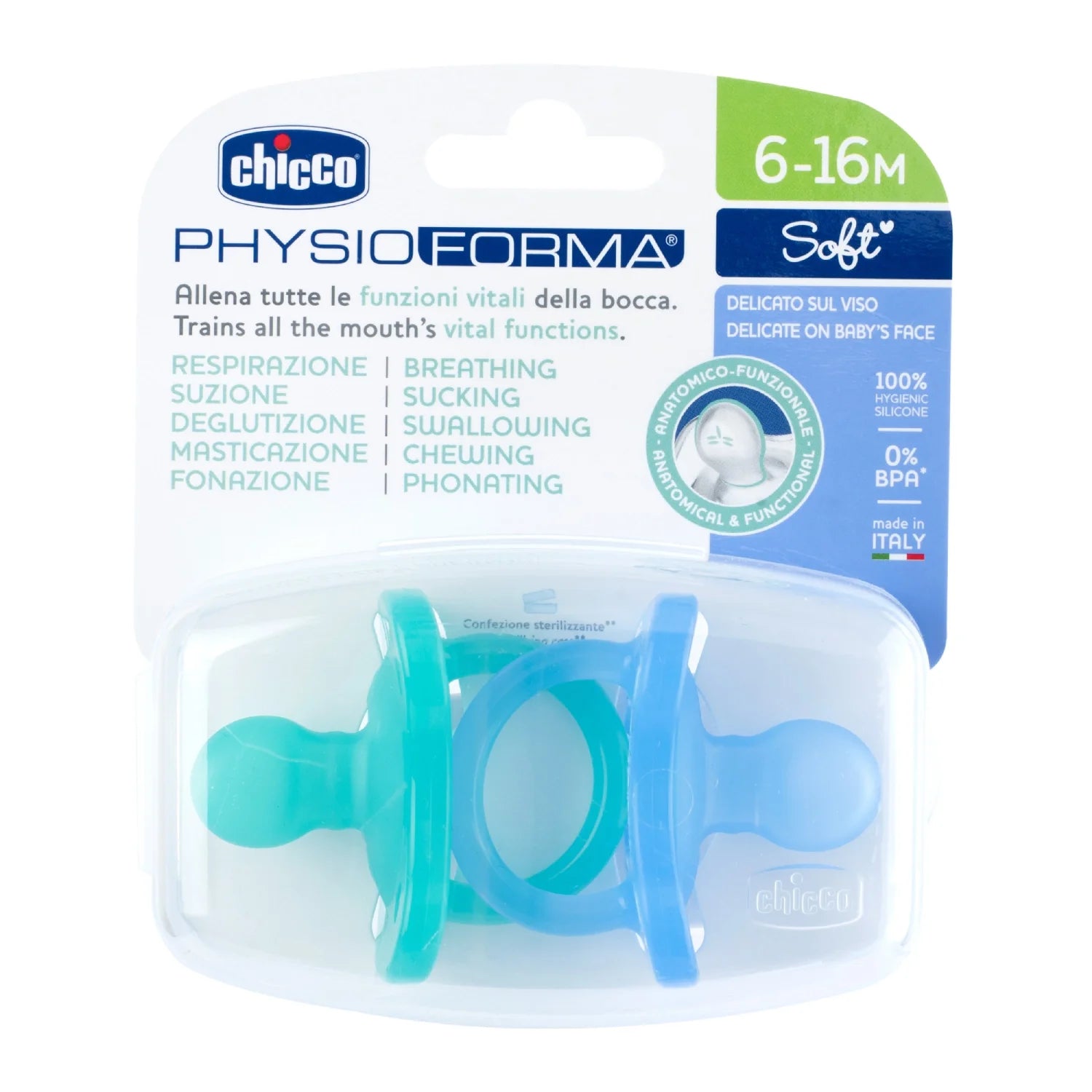 Chicco Soother Physio Soft Blue 6 to 16M 2Pcs