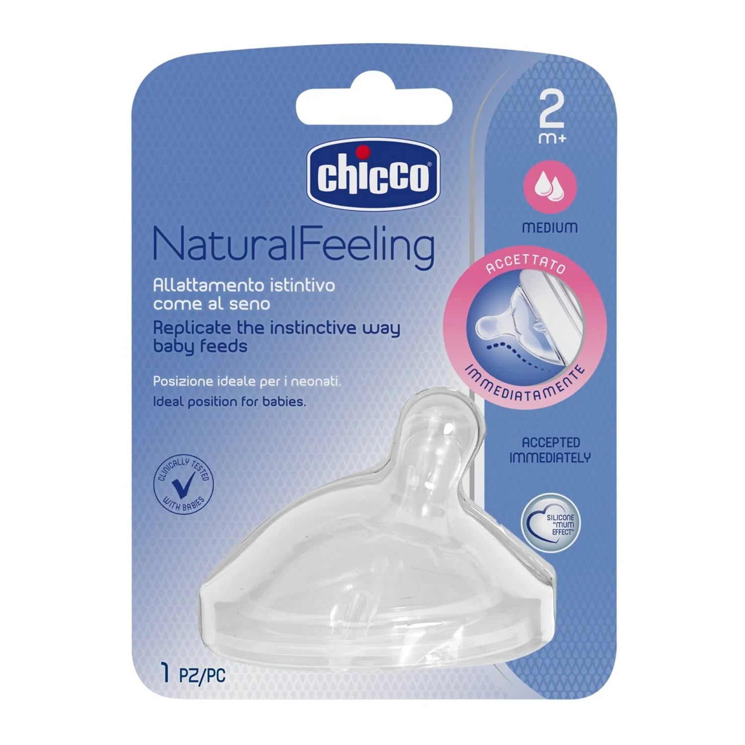 Chicco Teat Natural Feeling 2M+ Medium Flow 1 Pc