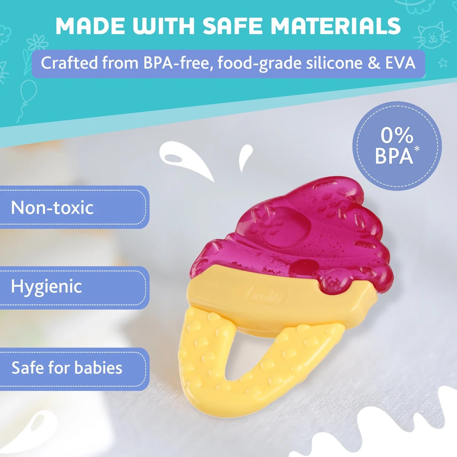 Chicco Teether Refreshing Ice Cream Pink 4M+ 1Pc