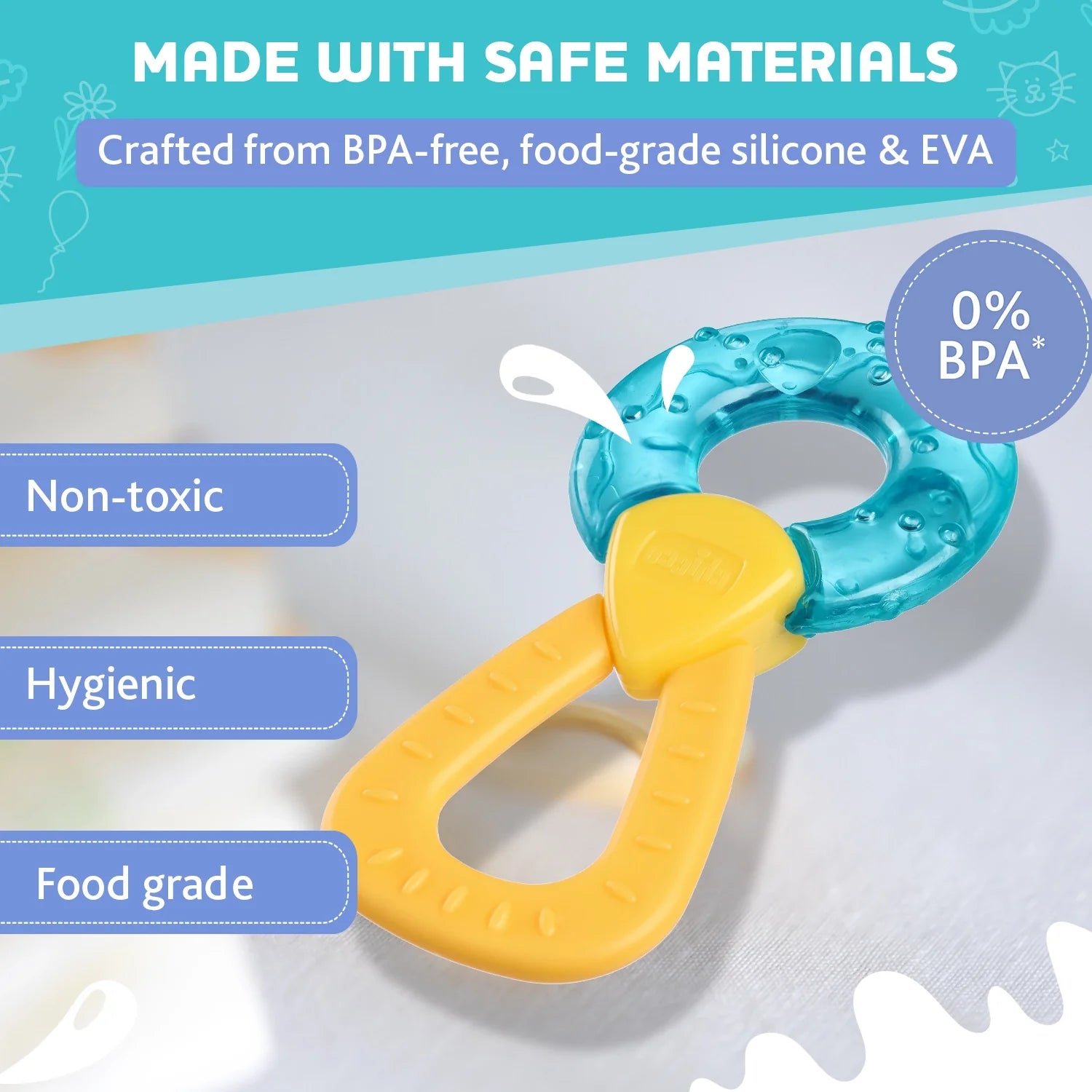 Chicco Teether Refreshing Ring Handle Blue 4M+ 1Pc