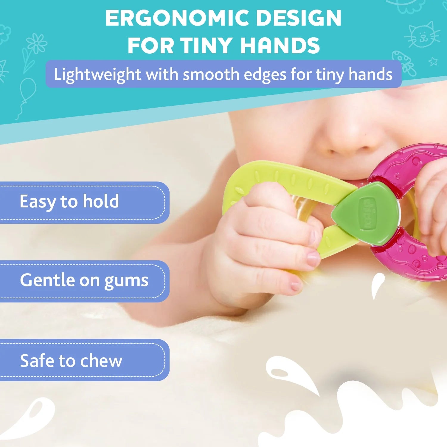 Chicco Teether Refreshing Ring Handle Pink 4M+ 1Pc