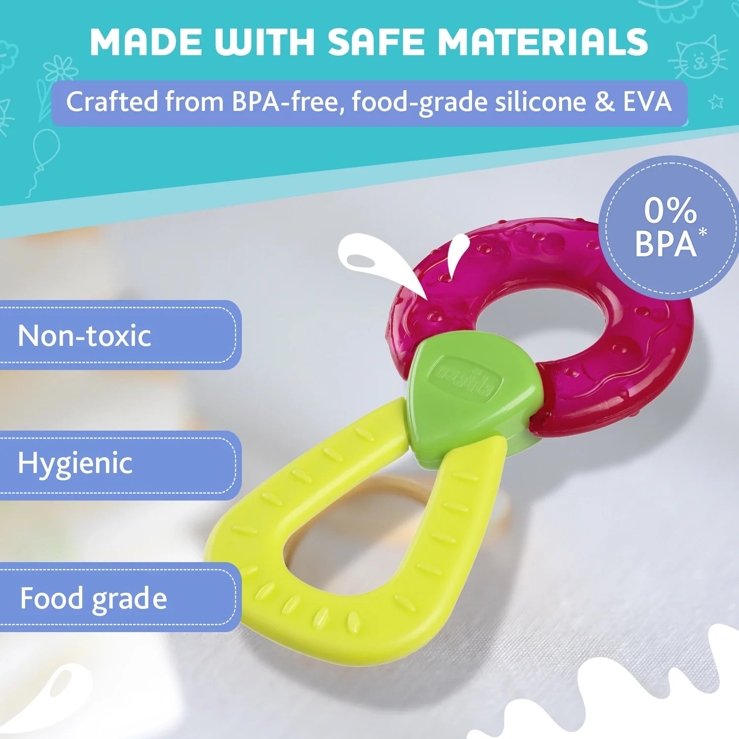 Chicco Teether Refreshing Ring Handle Pink 4M+ 1Pc